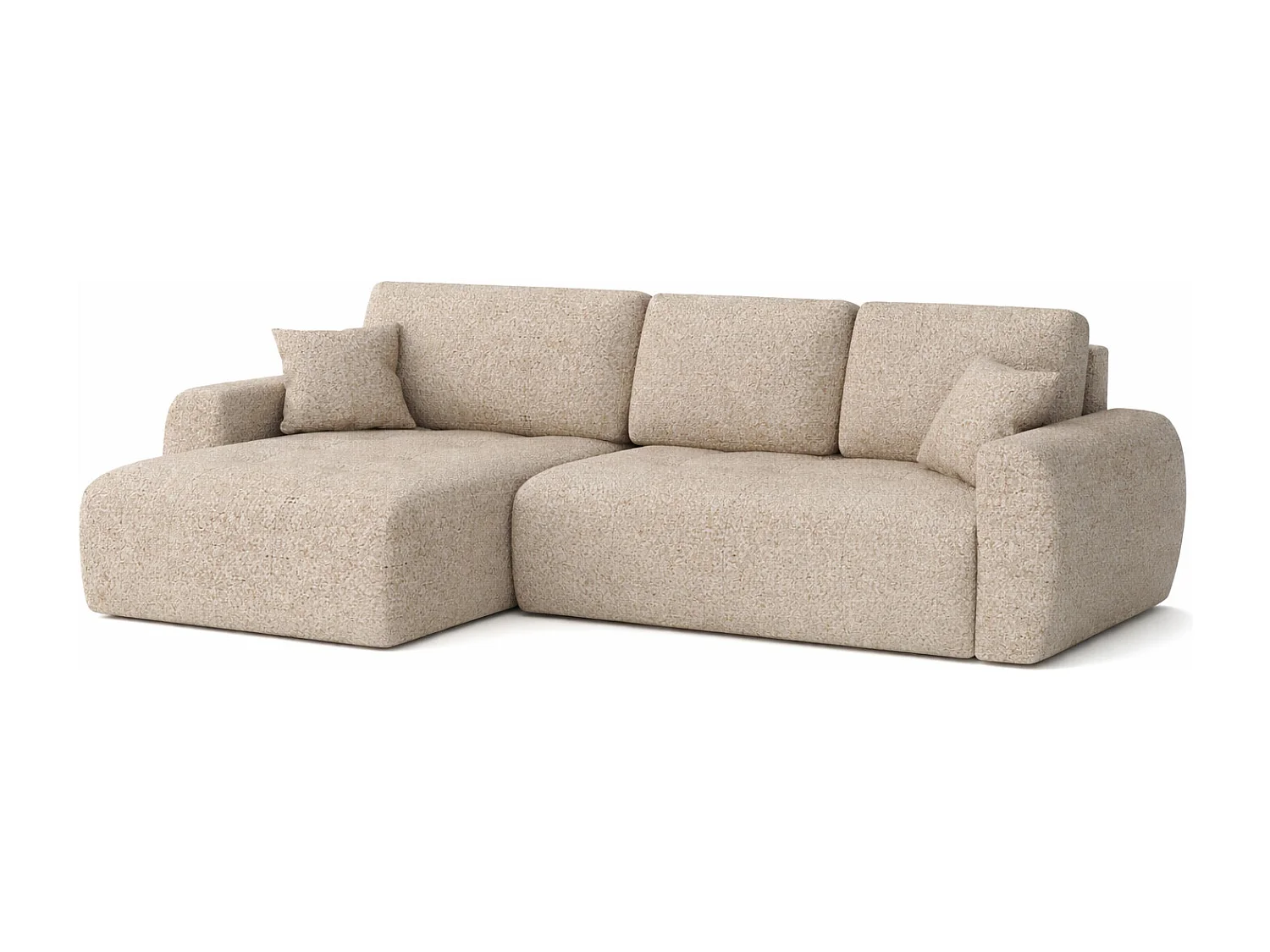 Divano angolare con funzione letto e contenitore a forma di L Ivo L, tessuto chenille Artico, Beige, Sinistra