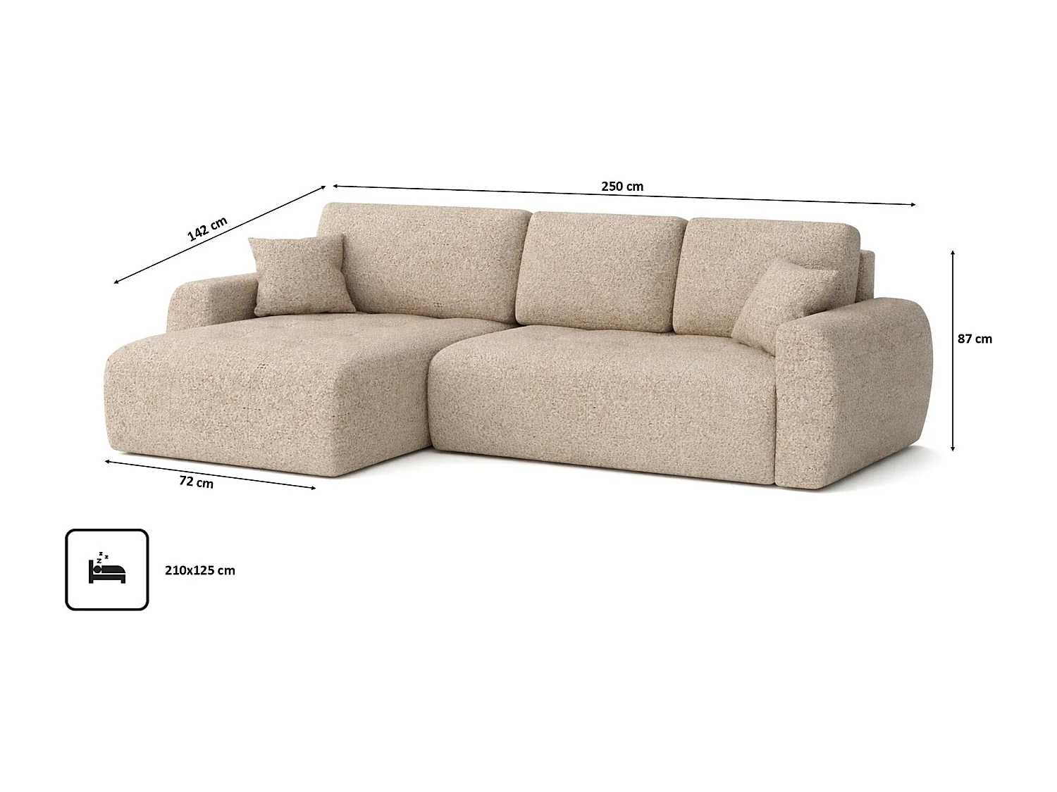 Divano angolare con funzione letto e contenitore a forma di L Ivo L, tessuto chenille Artico, Beige, Sinistra