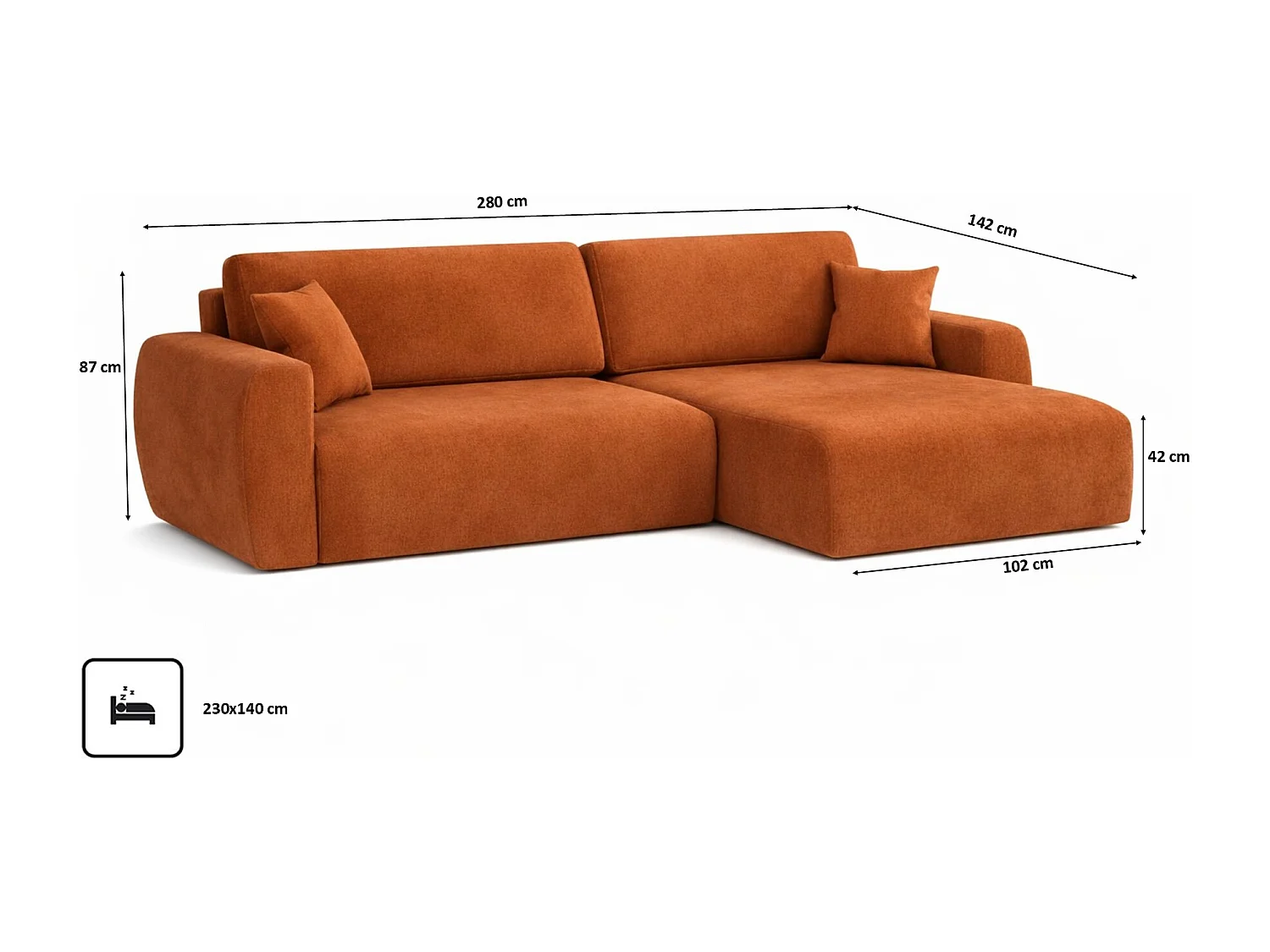 Hoekbank met slaapfunctie en opbergvak, Ariel XL, velours, stof Salvador, bruin, rechts