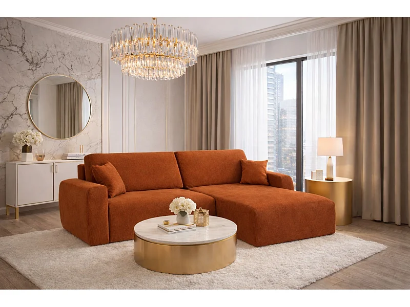 Hoekbank met slaapfunctie en opbergvak, Ariel XL, velours, stof Salvador, bruin, rechts