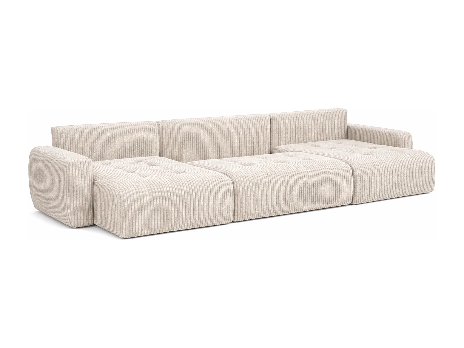 Canapé d’angle en U avec fonction couchage et coffre de rangement Ivo U, velours côtelé Poso, Beige