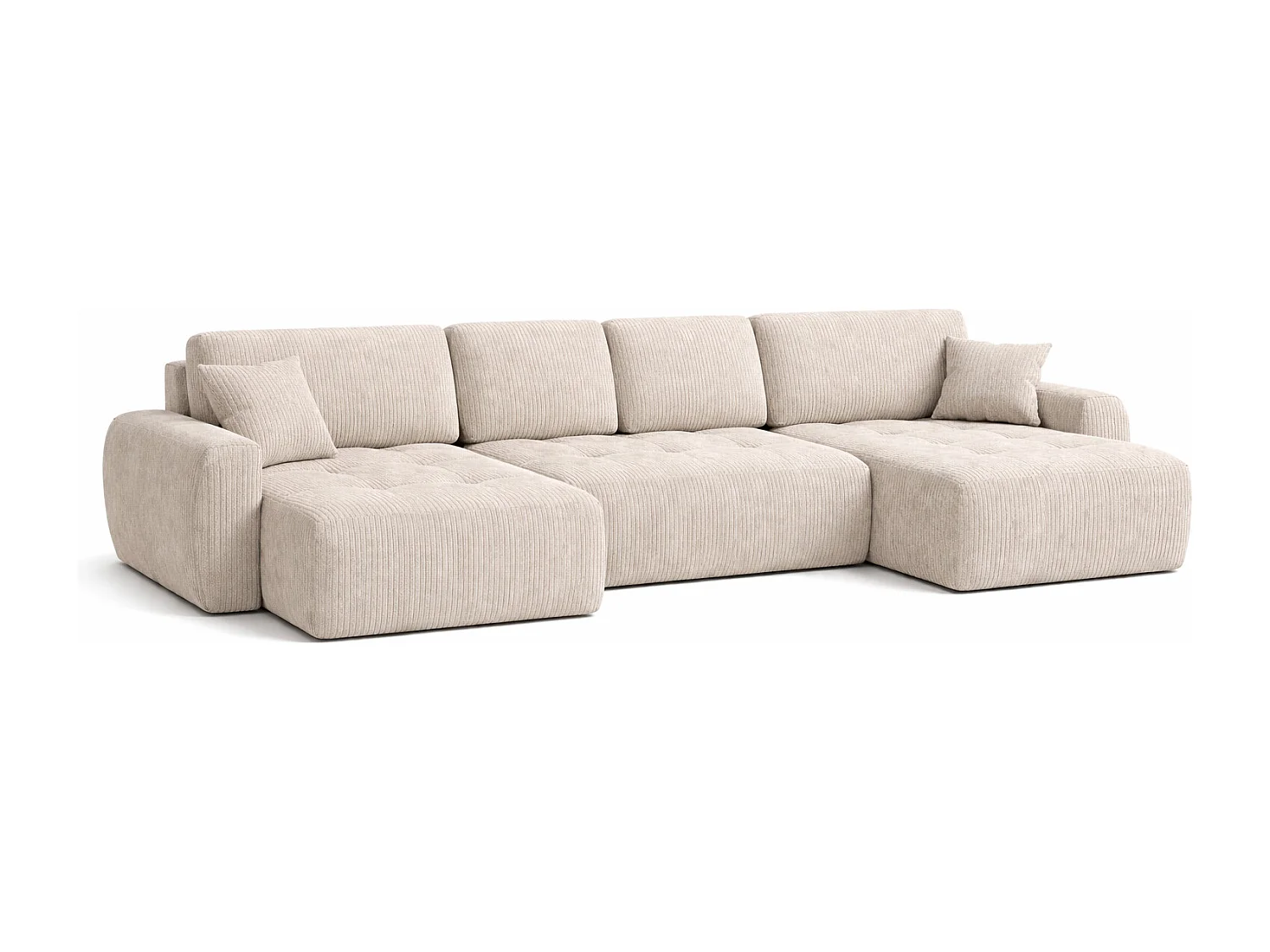 Canapé d’angle en U avec fonction couchage et coffre de rangement Ivo U XL, velours côtelé Poso, Beige