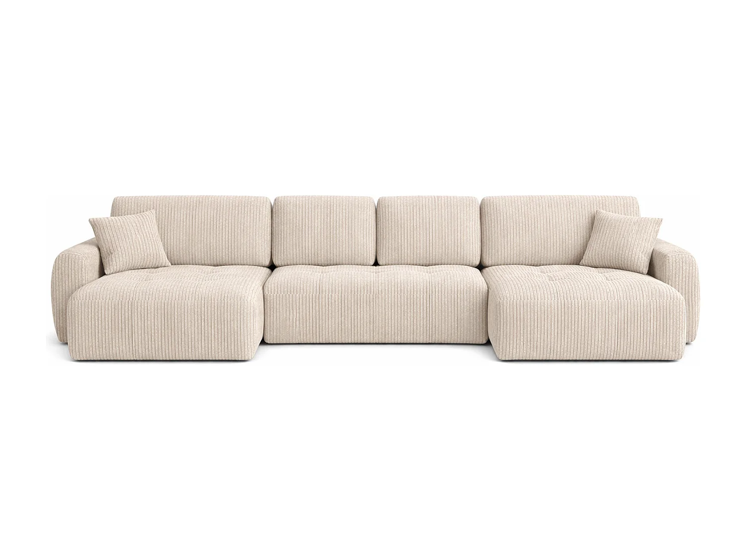 Canapé d’angle en U avec fonction couchage et coffre de rangement Ivo U XL, velours côtelé Poso, Beige