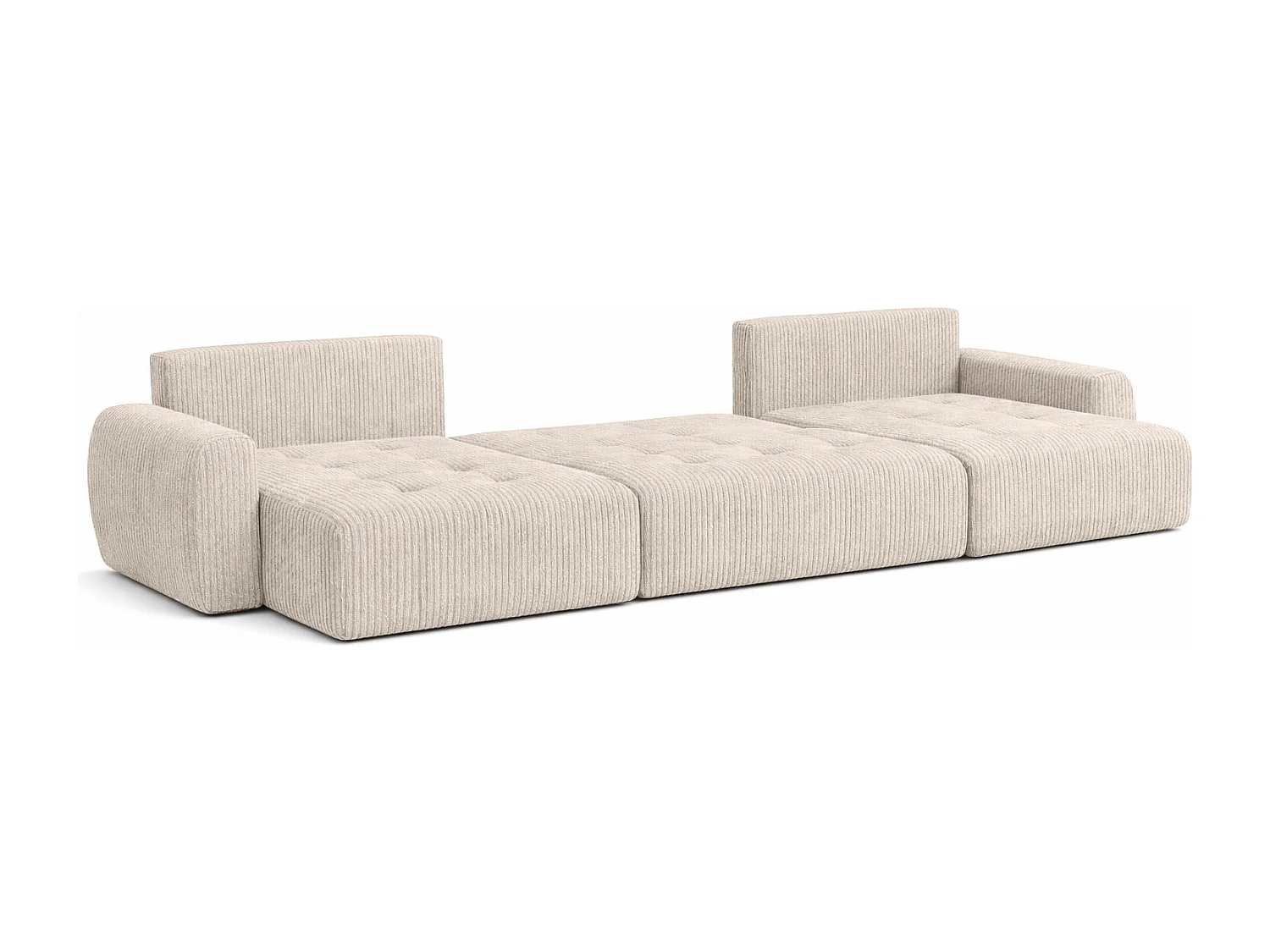 Canapé d’angle en U avec fonction couchage et coffre de rangement Ivo U XL, velours côtelé Poso, Beige