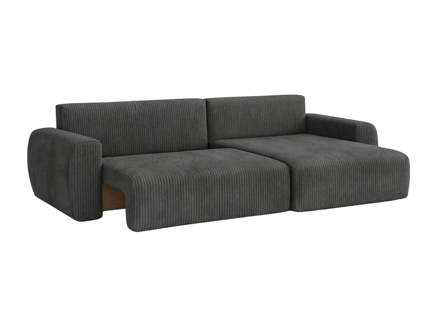 Divano angolare con funzione letto e vano contenitore, Ariel XL, tessuto velluto a coste, tessuto Poso, grigio, lato destro