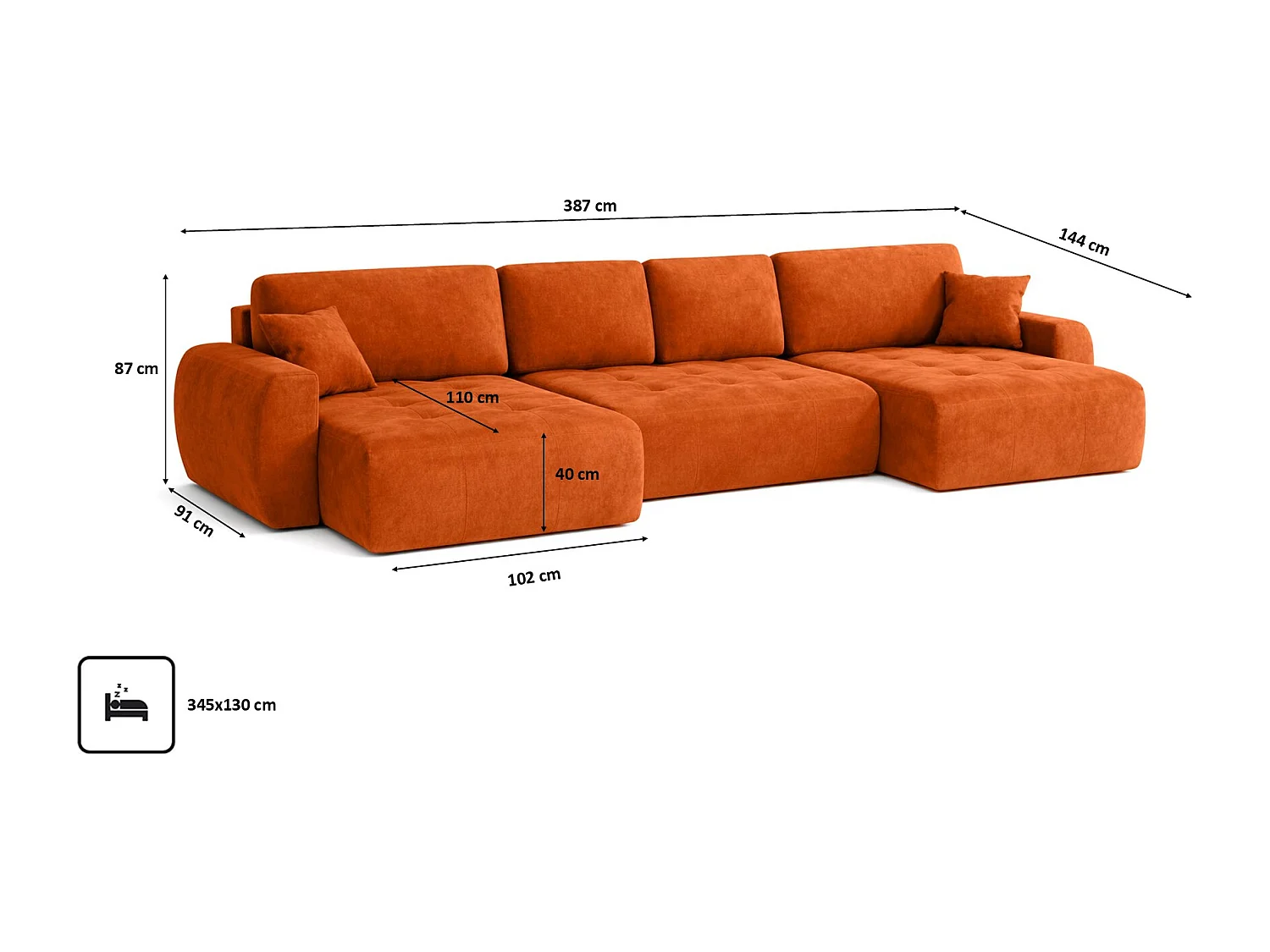 Canapé d’angle en U avec fonction couchage et coffre de rangement Ivo U XL, velours Salvador, Marron