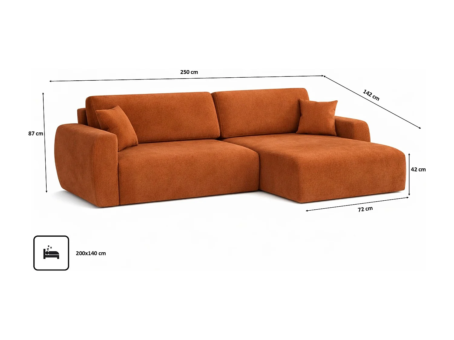 Canapé d'angle convertible avec coffre de rangement Ariel L, velours, tissu Salvador, marron, côté droit