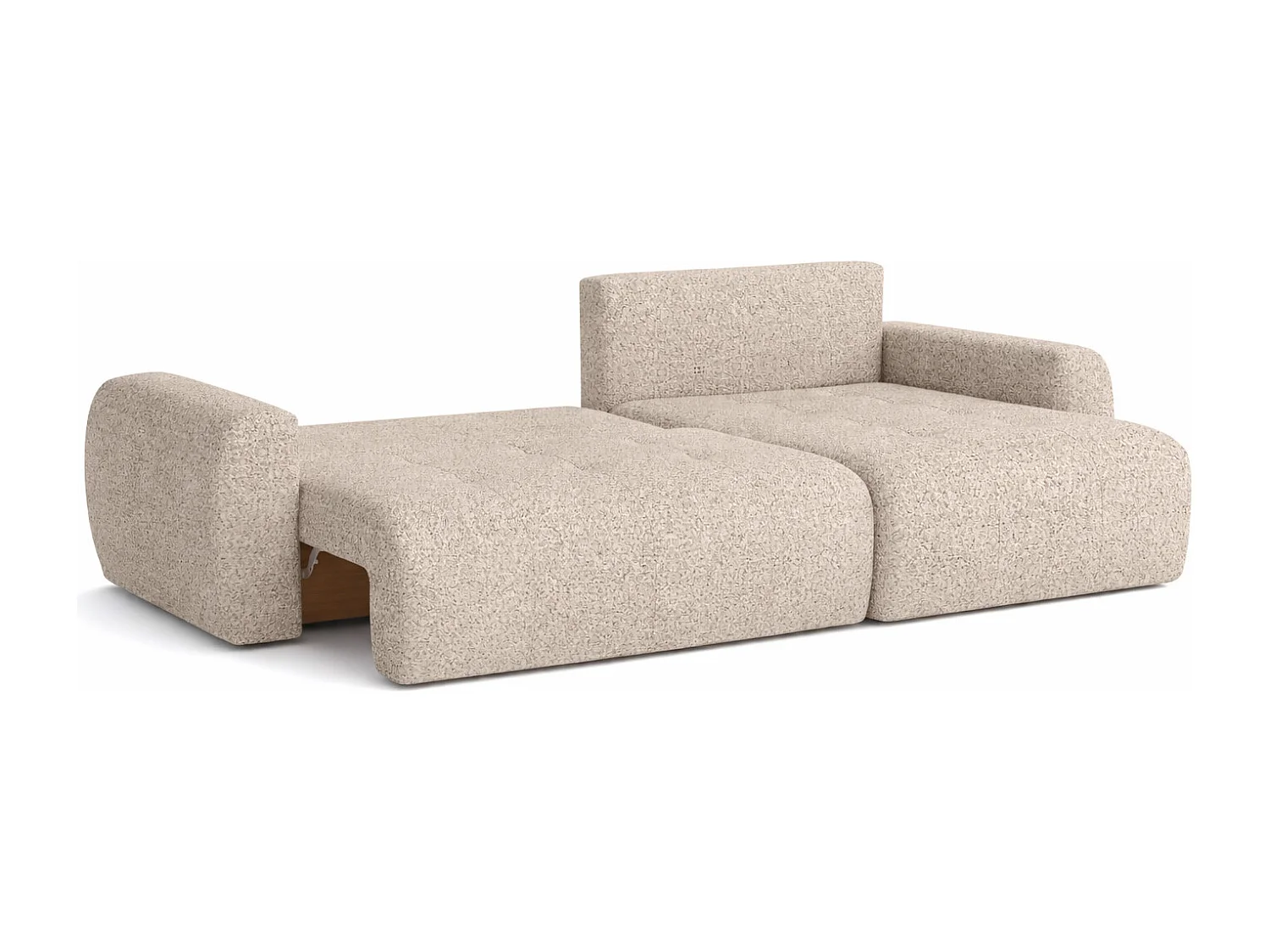 Divano angolare con funzione letto e contenitore a forma di L Ivo L, tessuto chenille Artico, Beige, Destra