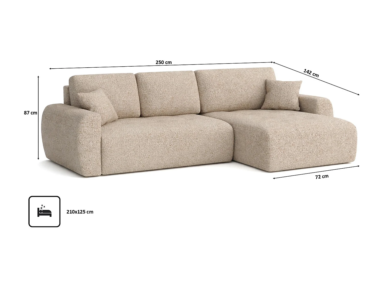 Divano angolare con funzione letto e contenitore a forma di L Ivo L, tessuto chenille Artico, Beige, Destra