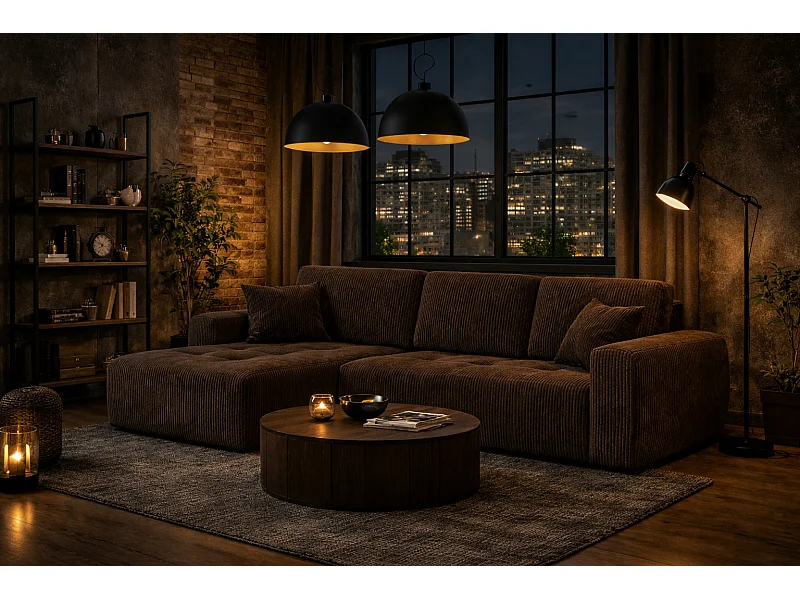 Ecksofa mit Schlaffunktion und Bettkasten L-Form Ivo L, Cordstoff Poso, Braun, Links