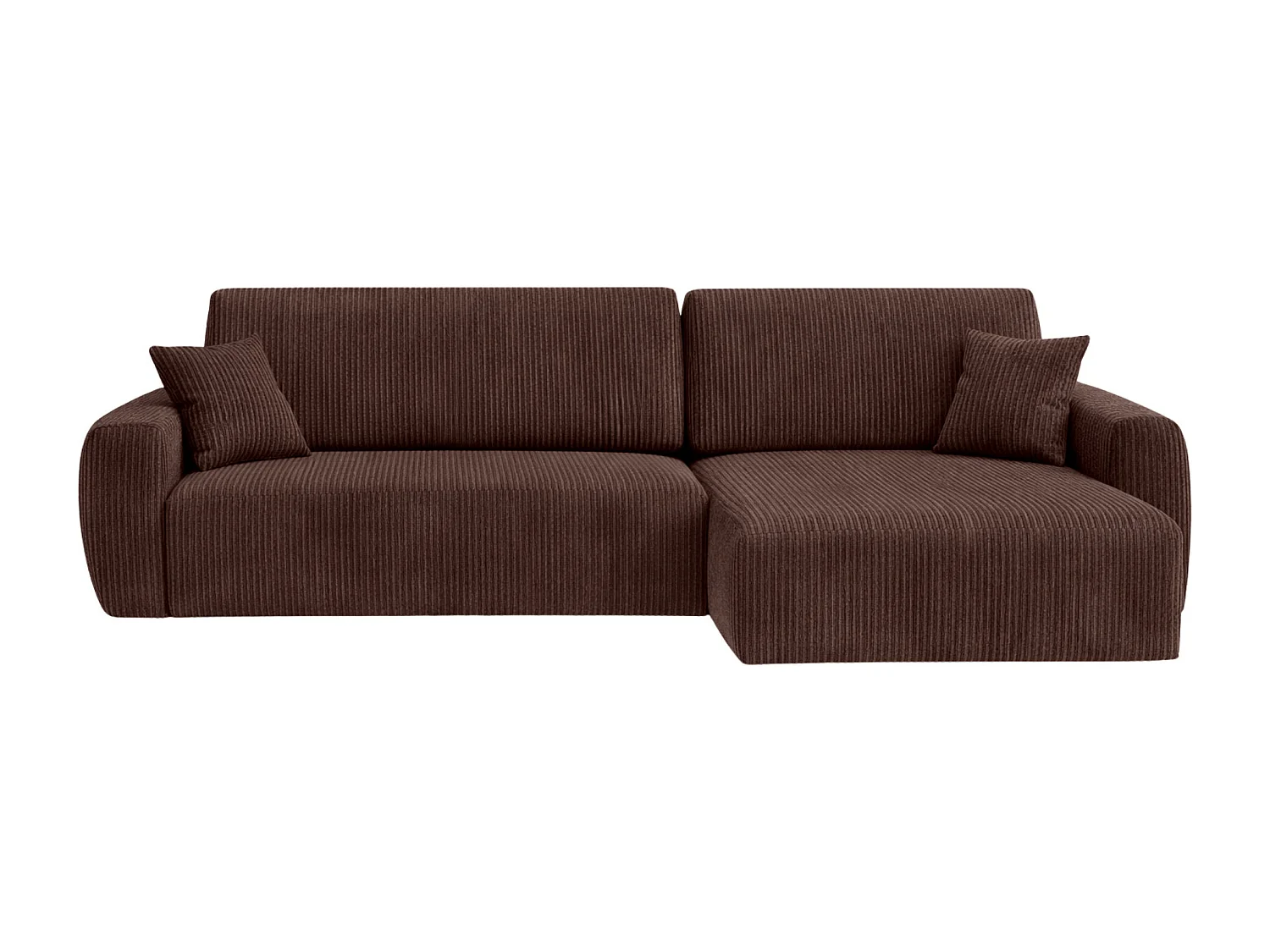 Canapé d'angle convertible avec coffre de rangement Ariel L, tissu côtelé, tissu Poso, marron, côté droit