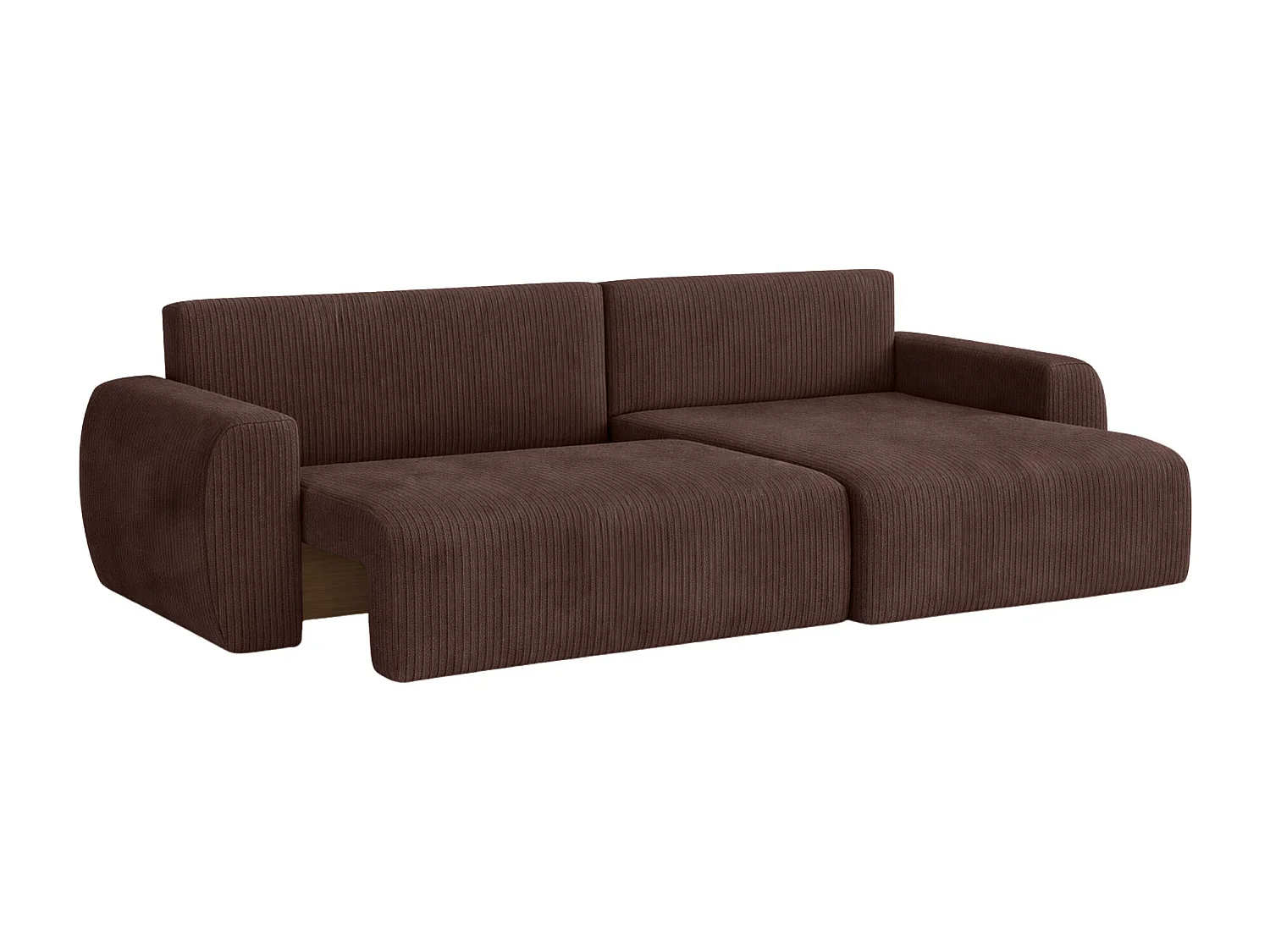 Canapé d'angle convertible avec coffre de rangement Ariel L, tissu côtelé, tissu Poso, marron, côté droit