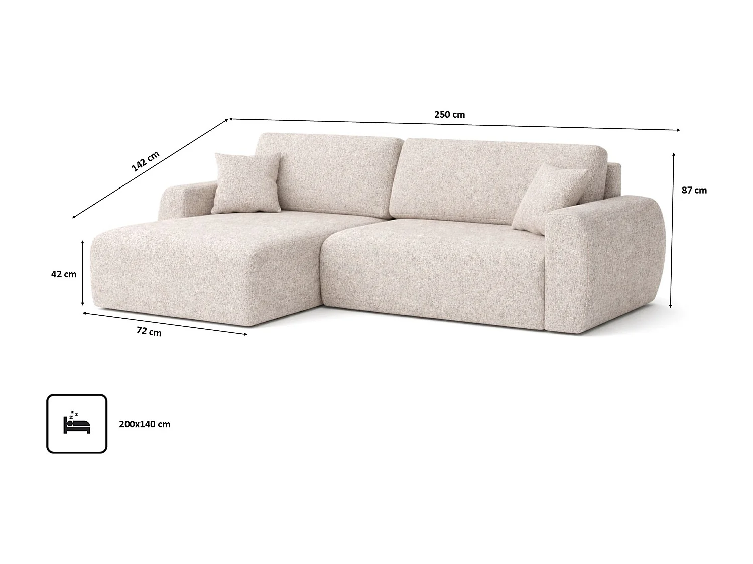 Hoekbank met slaapfunctie en opbergruimte Ariel L, chenille stof, Artico stof, Beige, links