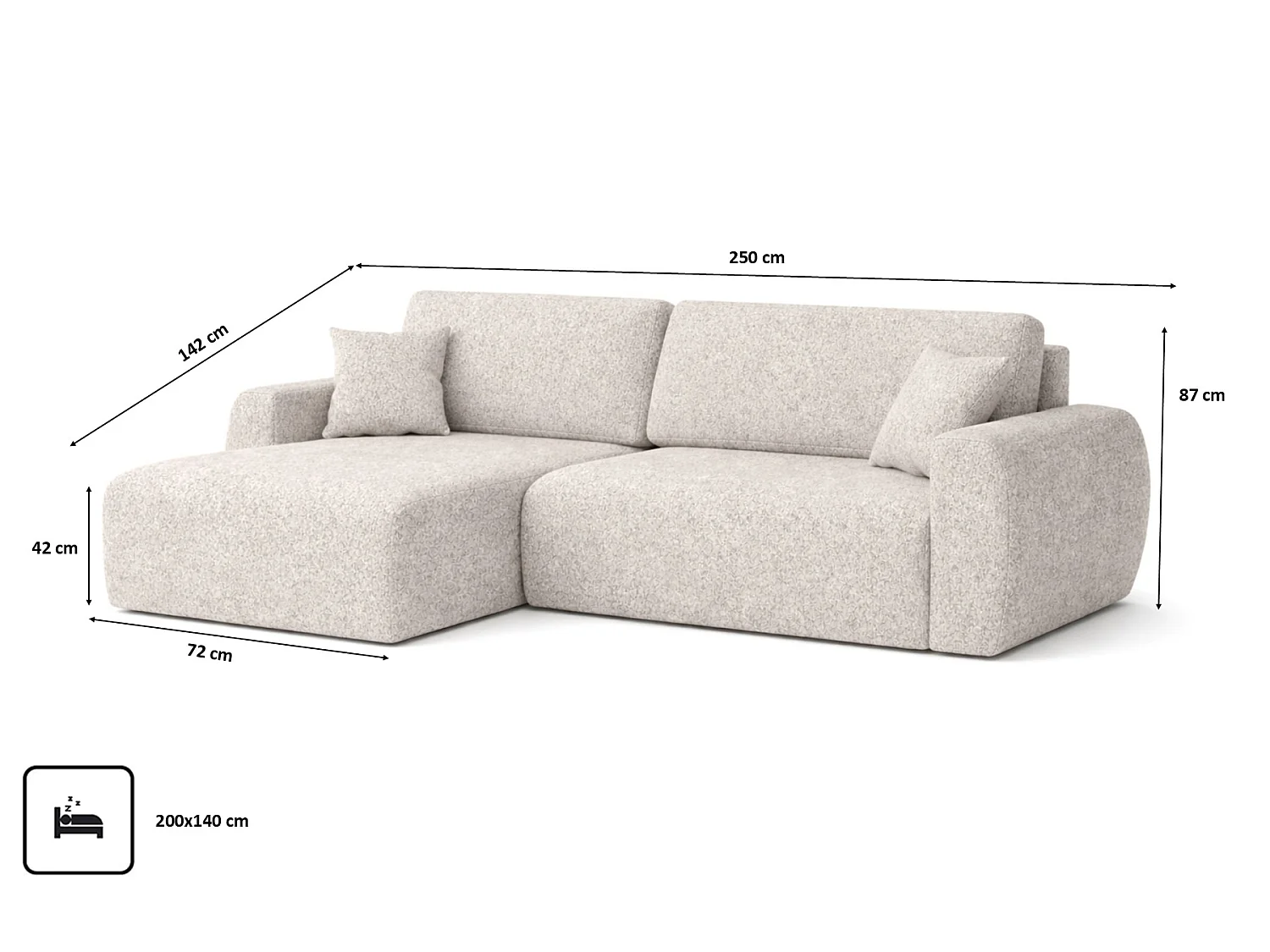 Canapé d'angle convertible 3 places avec coffre en tissu beige