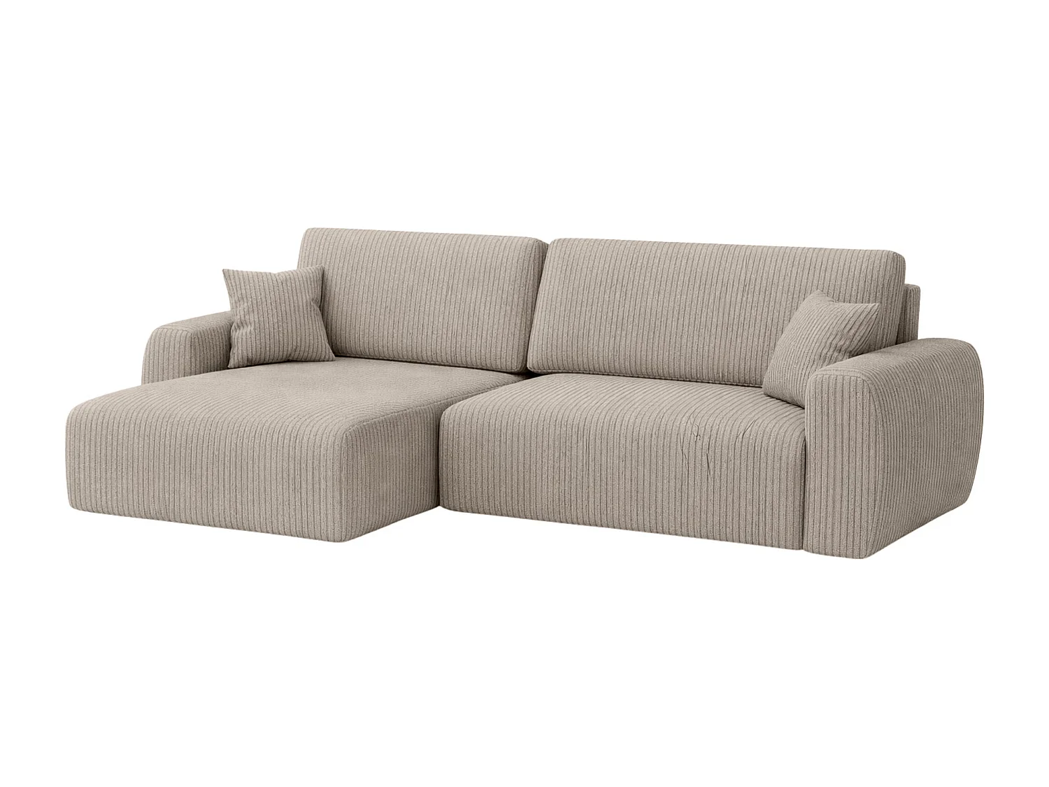 Canapé d'angle convertible avec coffre de rangement Ariel L, tissu côtelé, tissu Poso, beige foncé, côté gauche