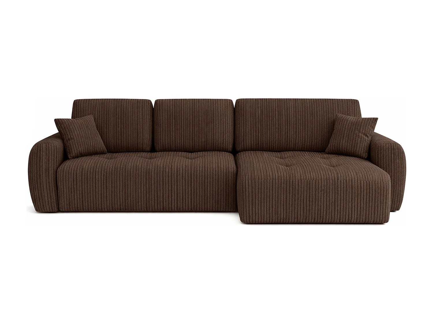 Divano angolare con funzione letto e contenitore a forma di L Ivo XL, tessuto a coste Poso, Marrone, Destra