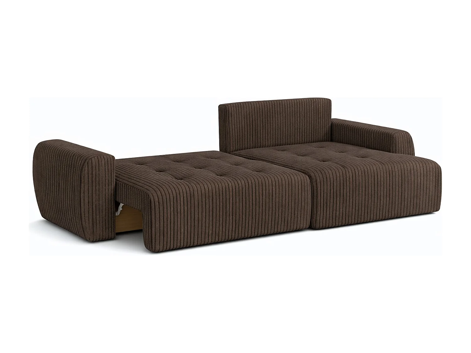 Divano angolare con funzione letto e contenitore a forma di L Ivo XL, tessuto a coste Poso, Marrone, Destra