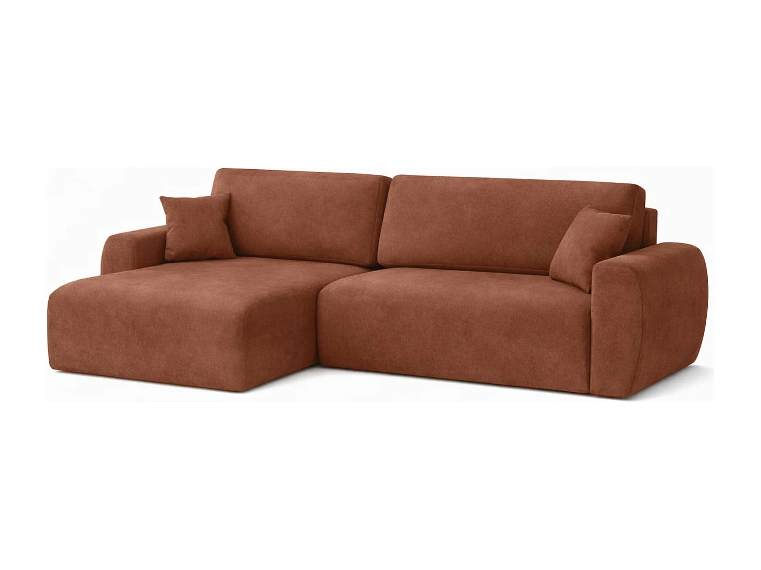 Canapé d'angle convertible avec coffre de rangement Ariel L, velours, tissu Salvador, marron foncé, côté gauche
