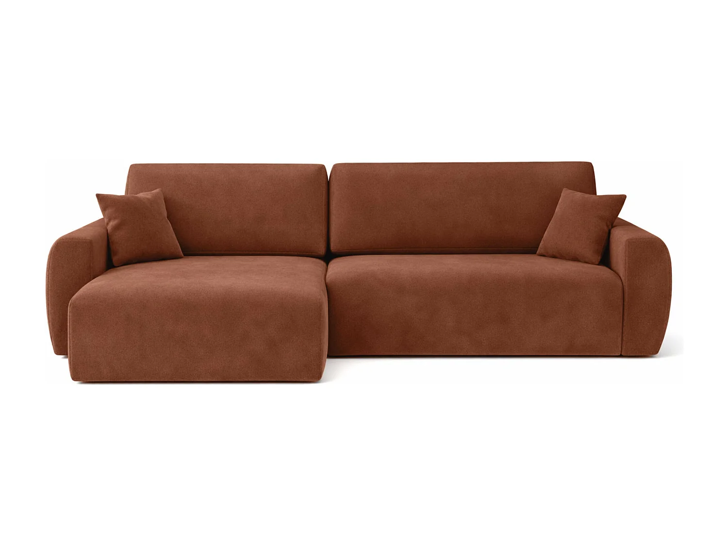 Canapé d'angle convertible avec coffre de rangement Ariel L, velours, tissu Salvador, marron foncé, côté gauche