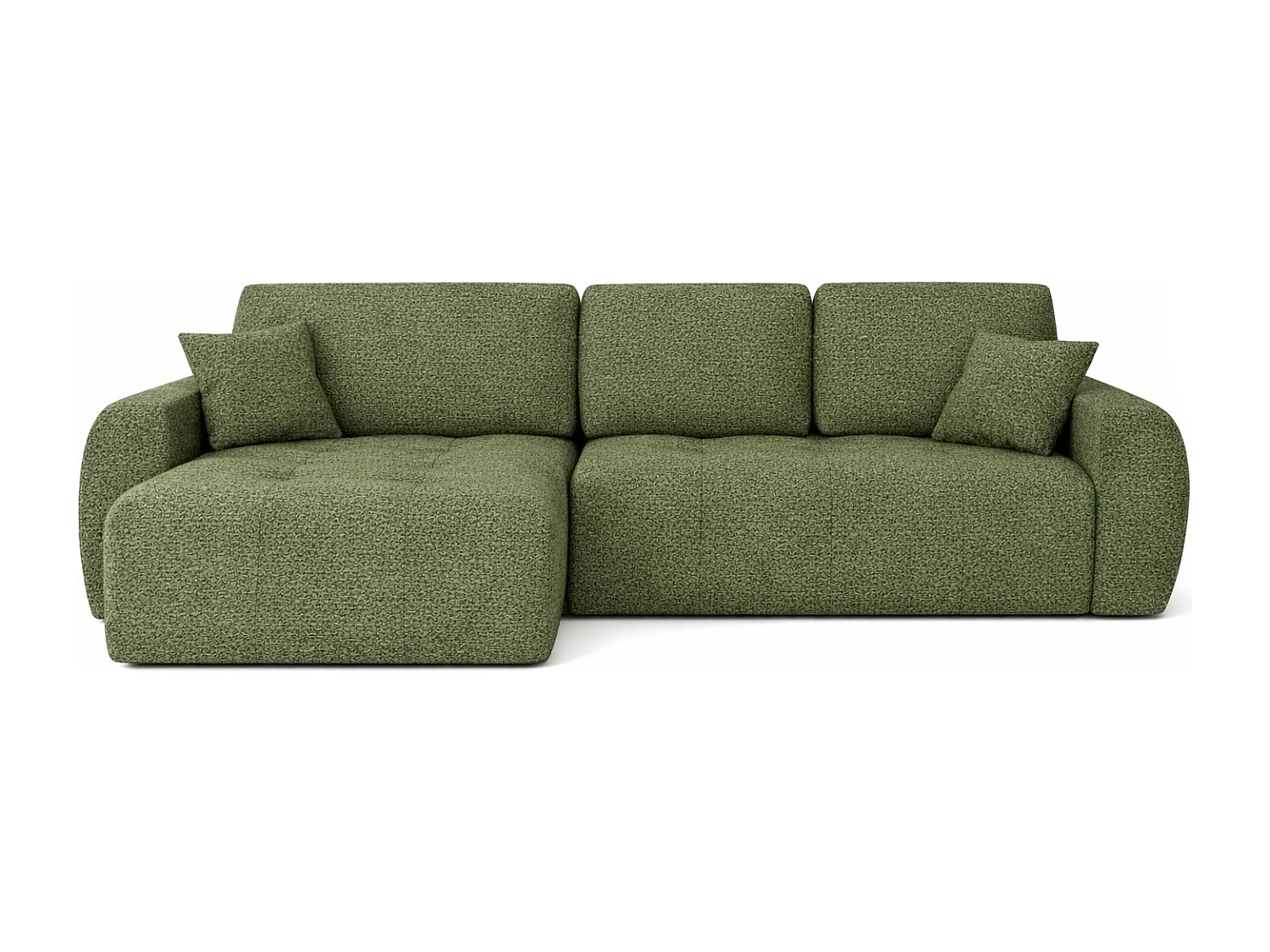 Divano angolare con funzione letto e contenitore a forma di L Ivo XL, tessuto chenille Artico, Moss, Sinistra