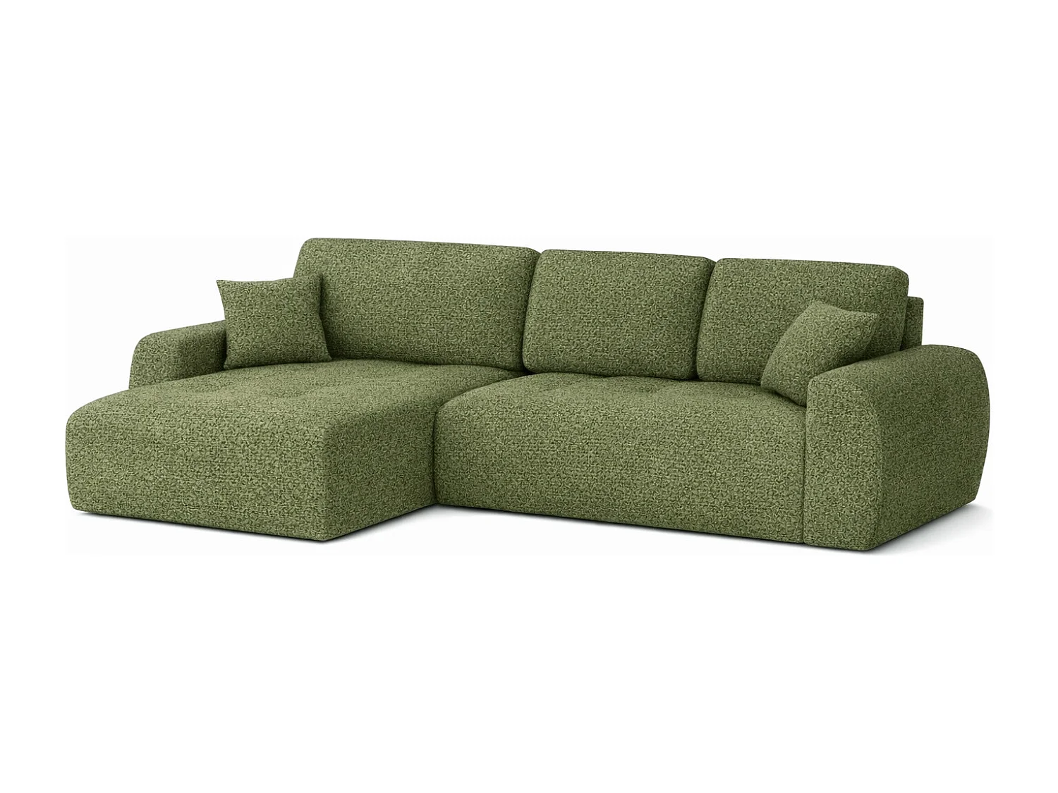 Divano angolare con funzione letto e contenitore a forma di L Ivo XL, tessuto chenille Artico, Moss, Sinistra