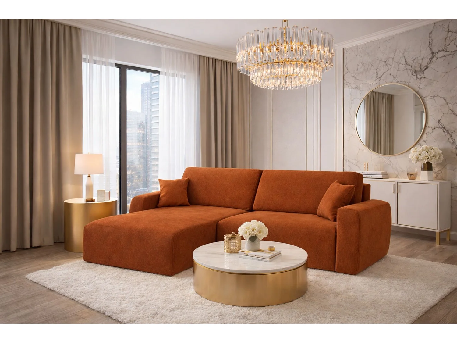 Hoekbank met slaapfunctie en opbergvak, Ariel XL, velours, stof Salvador, bruin, links