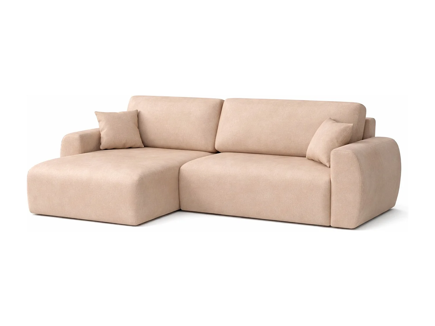 Hoekbank met slaapfunctie en opbergvak, Ariel XL, velours, stof Salvador, beige, links