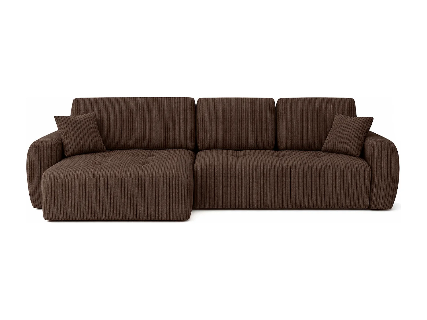 Divano angolare con funzione letto e contenitore a forma di L Ivo XL, tessuto a coste Poso, Marrone, Sinistra