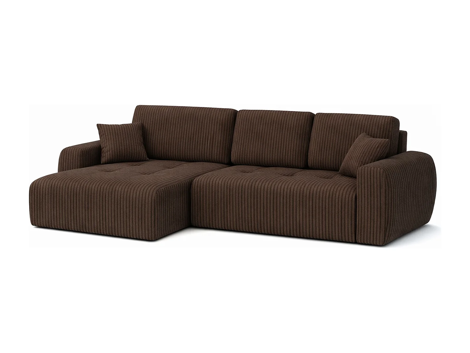 Divano angolare con funzione letto e contenitore a forma di L Ivo XL, tessuto a coste Poso, Marrone, Sinistra