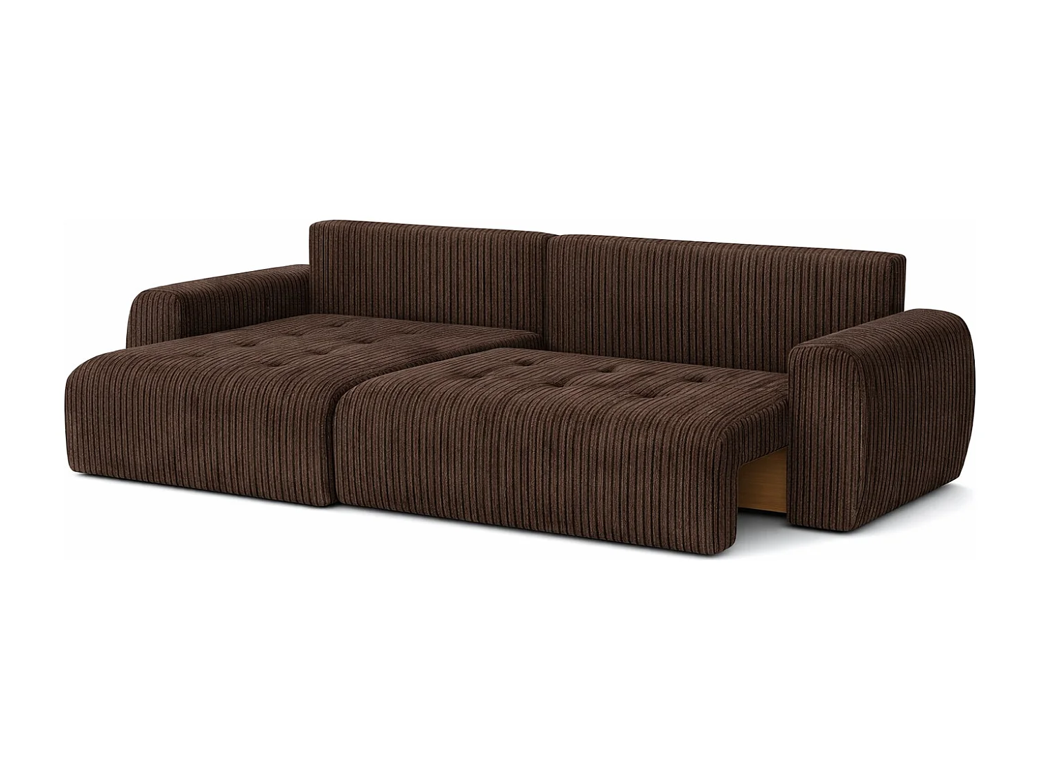 Divano angolare con funzione letto e contenitore a forma di L Ivo XL, tessuto a coste Poso, Marrone, Sinistra