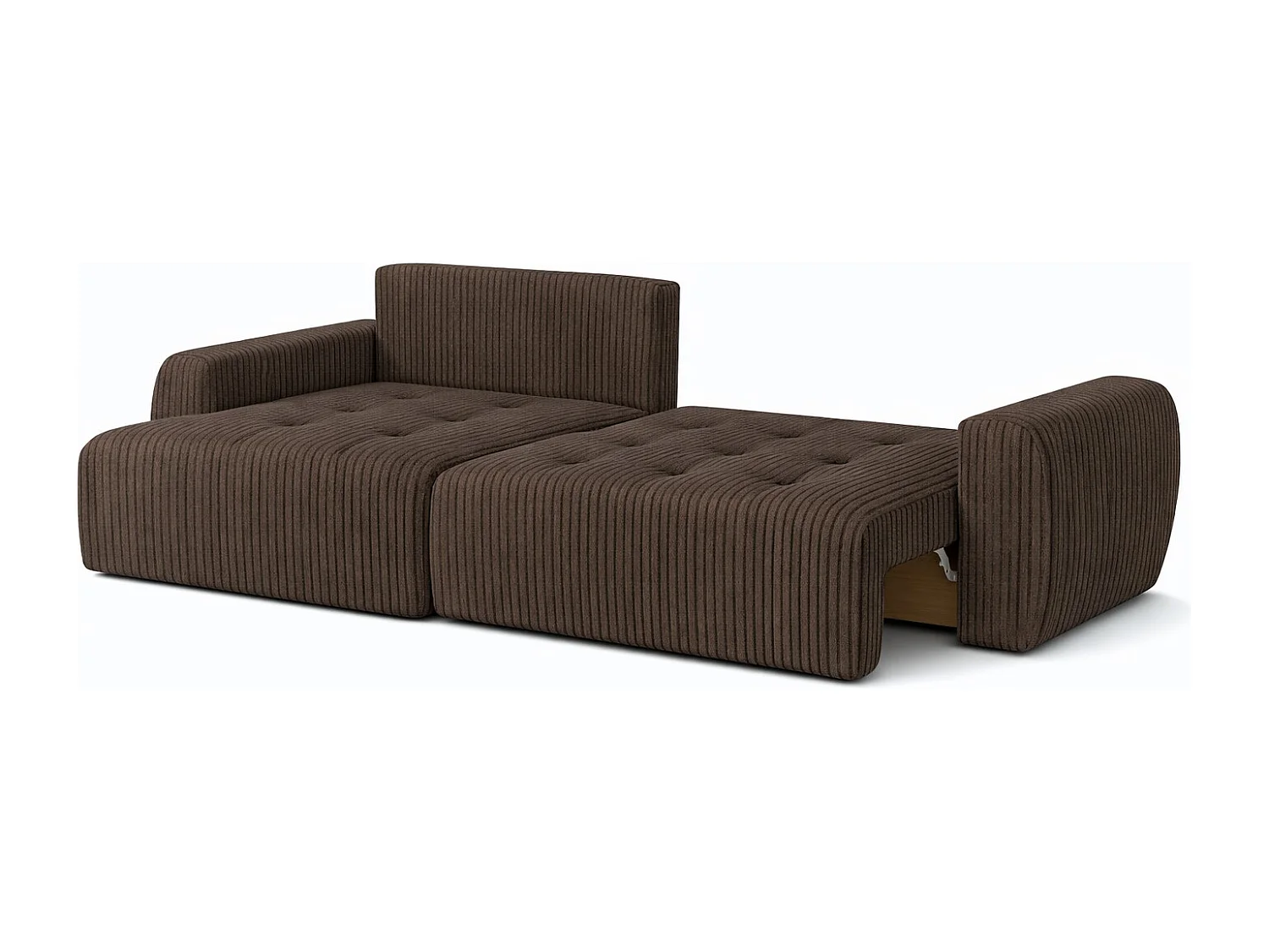 Divano angolare con funzione letto e contenitore a forma di L Ivo XL, tessuto a coste Poso, Marrone, Sinistra