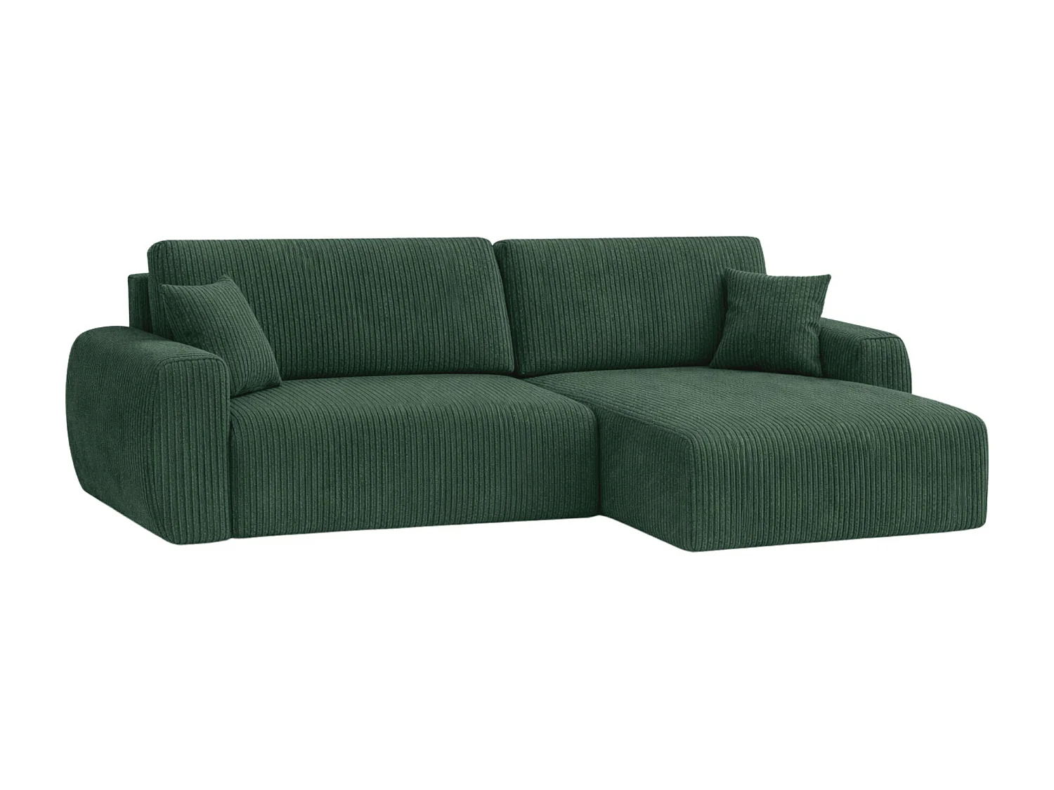 Canapé d'angle convertible avec coffre de rangement Ariel L, tissu côtelé, tissu Poso, vert, côté droit