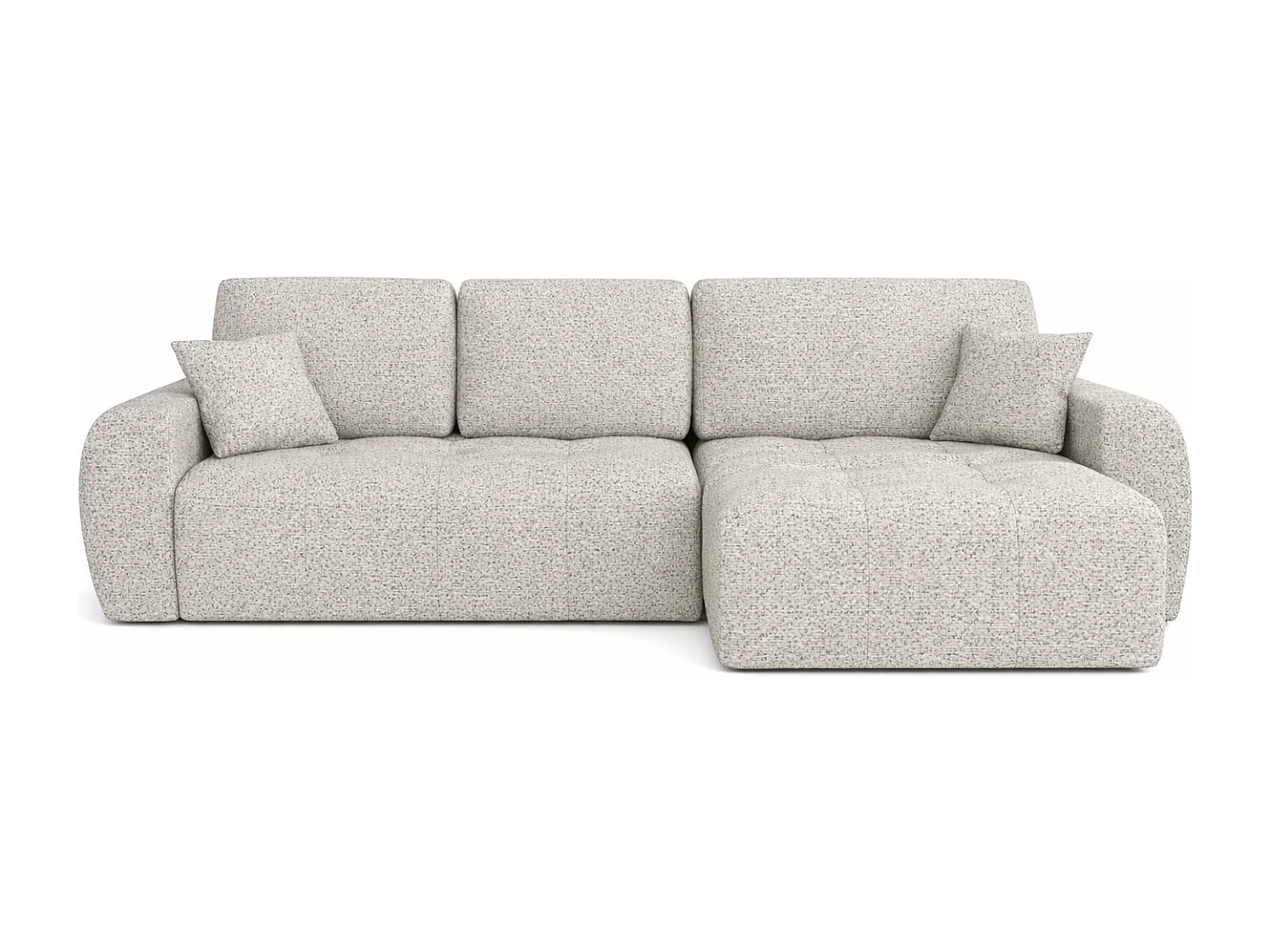 Divano angolare con funzione letto e contenitore a forma di L Ivo L, tessuto chenille Artico, Nata, Destra