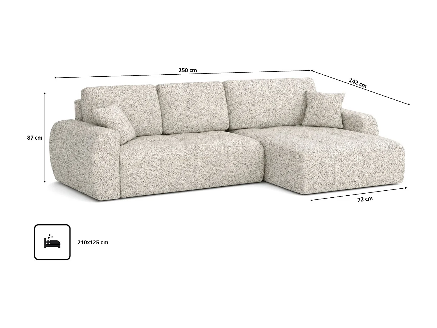 Divano angolare con funzione letto e contenitore a forma di L Ivo L, tessuto chenille Artico, Nata, Destra