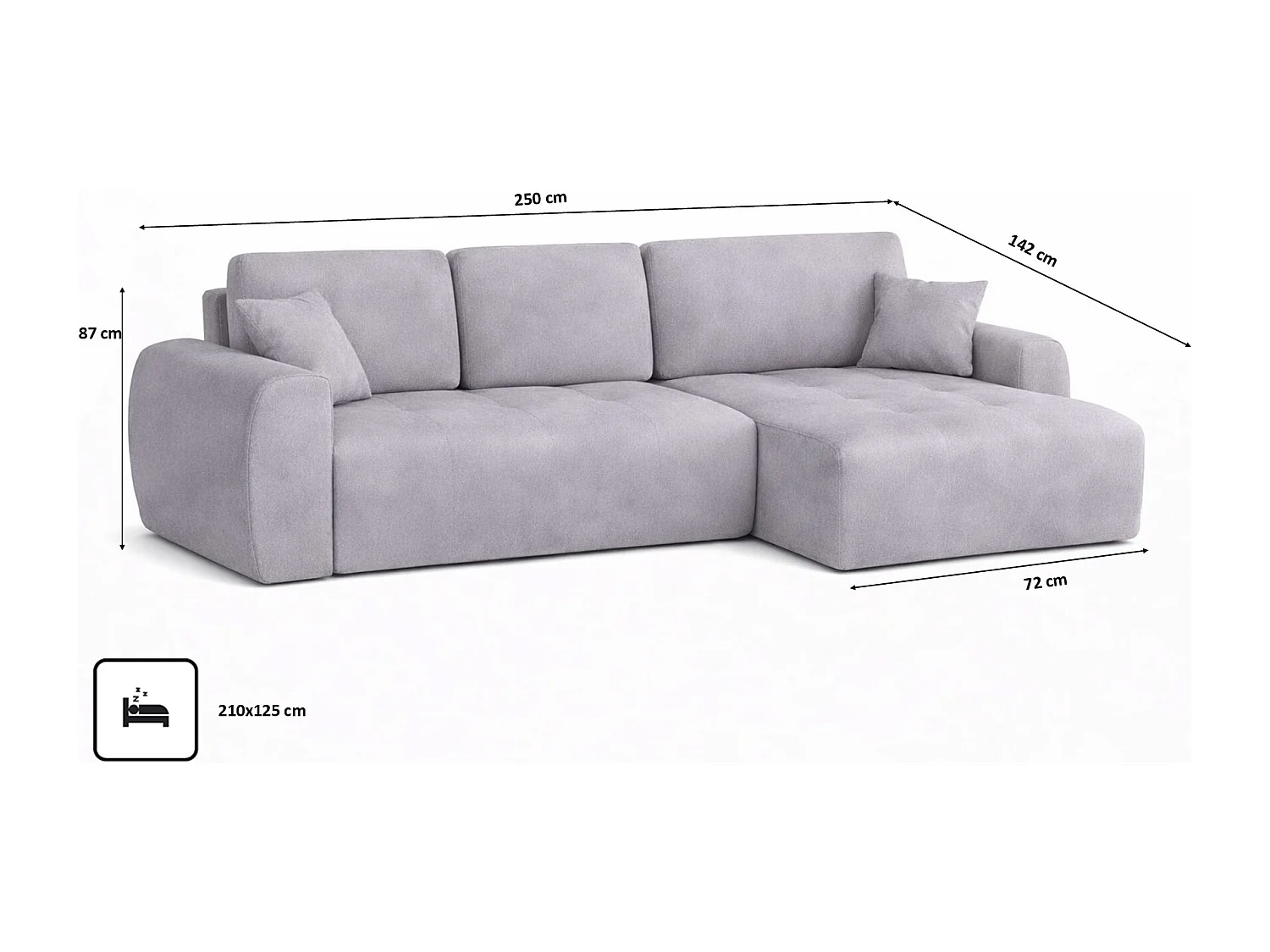 Hoekslaapbank met slaapfunctie en opbergruimte, L-vorm, Ivo L, veloursstof Salvador, Grijs, Rechts