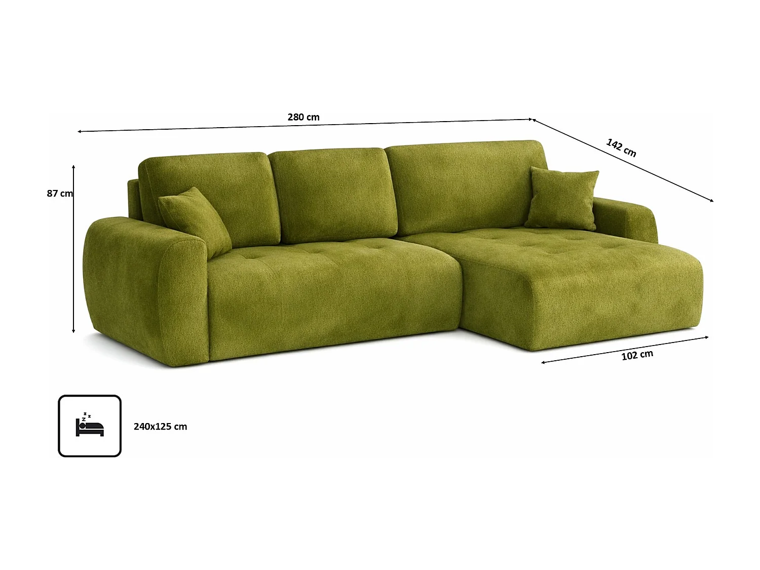 Hoekslaapbank met slaapfunctie en opbergruimte, L-vorm, Ivo XL, veloursstof Salvador, Olijfgroen, Rechts