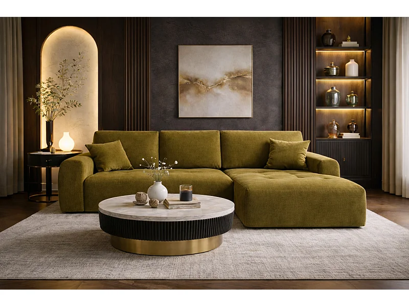 Hoekslaapbank met slaapfunctie en opbergruimte, L-vorm, Ivo XL, veloursstof Salvador, Olijfgroen, Rechts