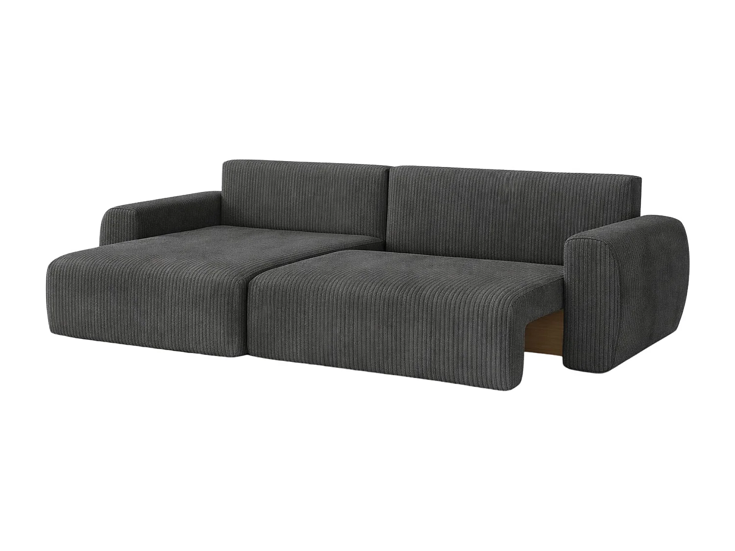 Divano angolare con funzione letto e vano contenitore, Ariel XL, tessuto velluto a coste, tessuto Poso, grigio, lato sinistro