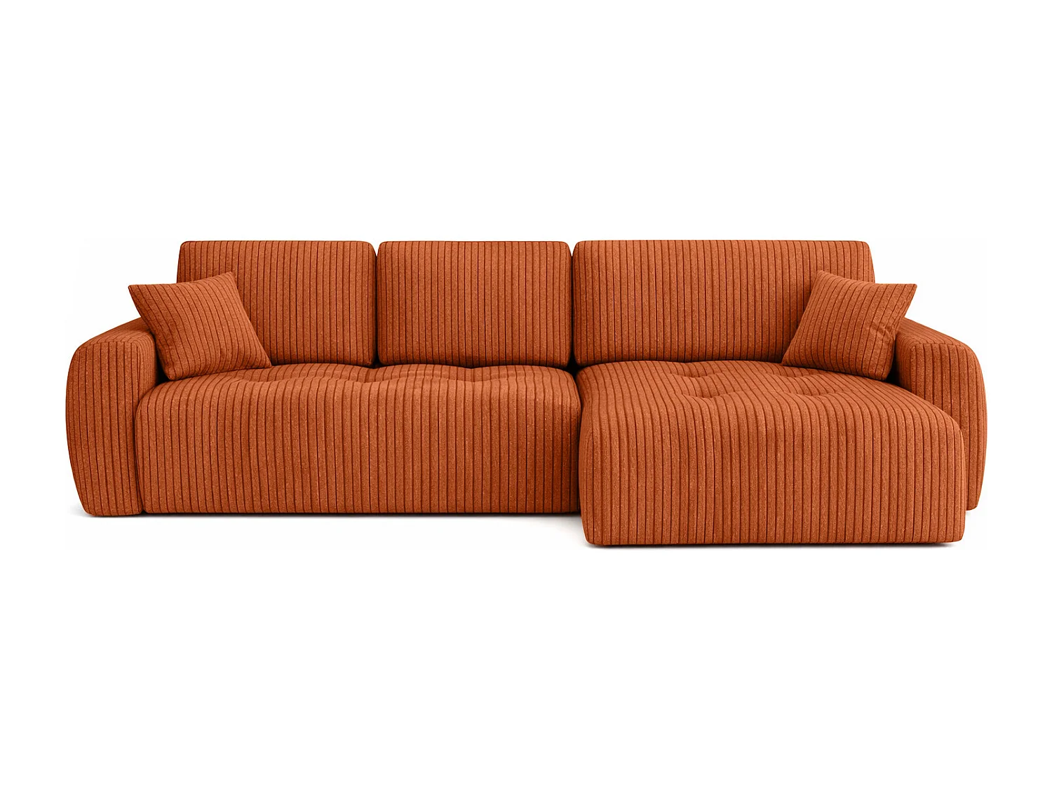 Divano angolare con funzione letto e contenitore a forma di L Ivo L, tessuto a coste Poso, Rame, Destra