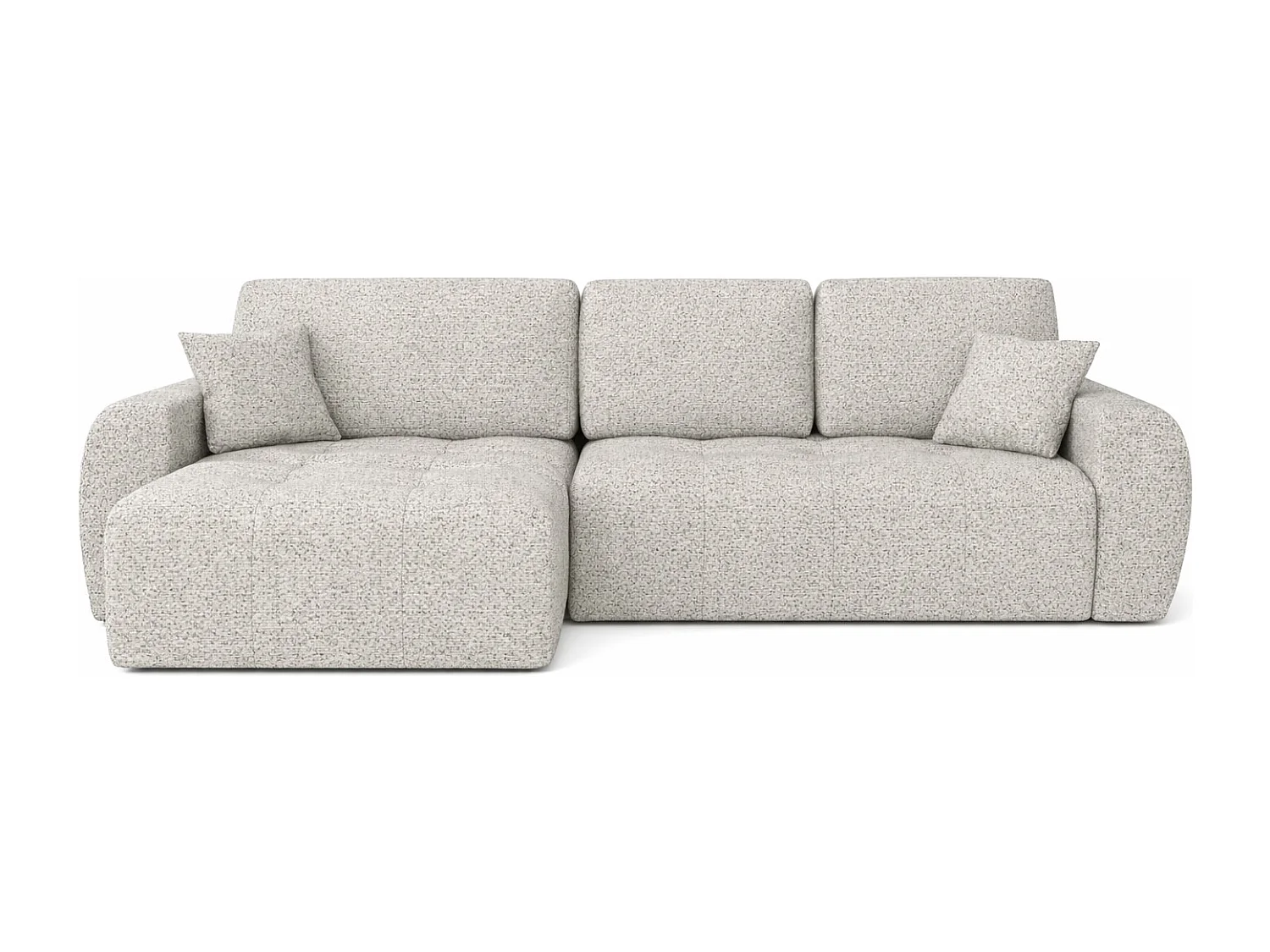 Divano angolare con funzione letto e contenitore a forma di L Ivo XL, tessuto chenille Artico, Nata, Sinistra