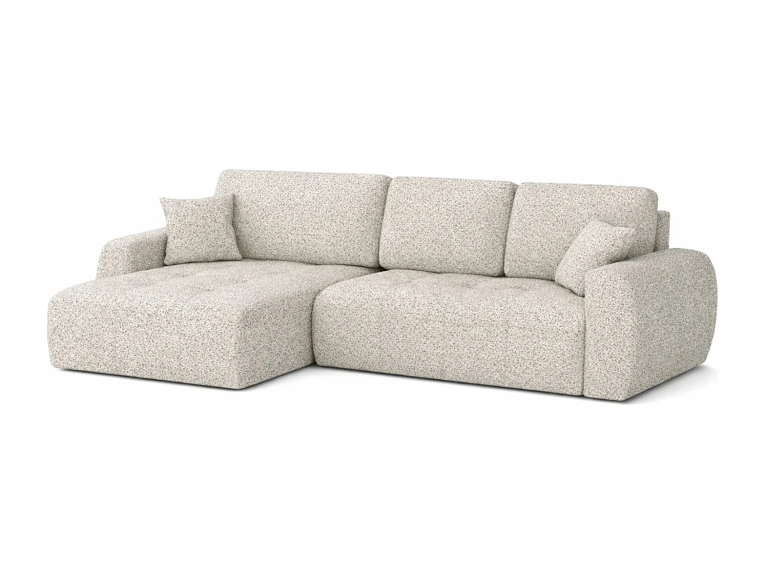 Divano angolare con funzione letto e contenitore a forma di L Ivo XL, tessuto chenille Artico, Nata, Sinistra