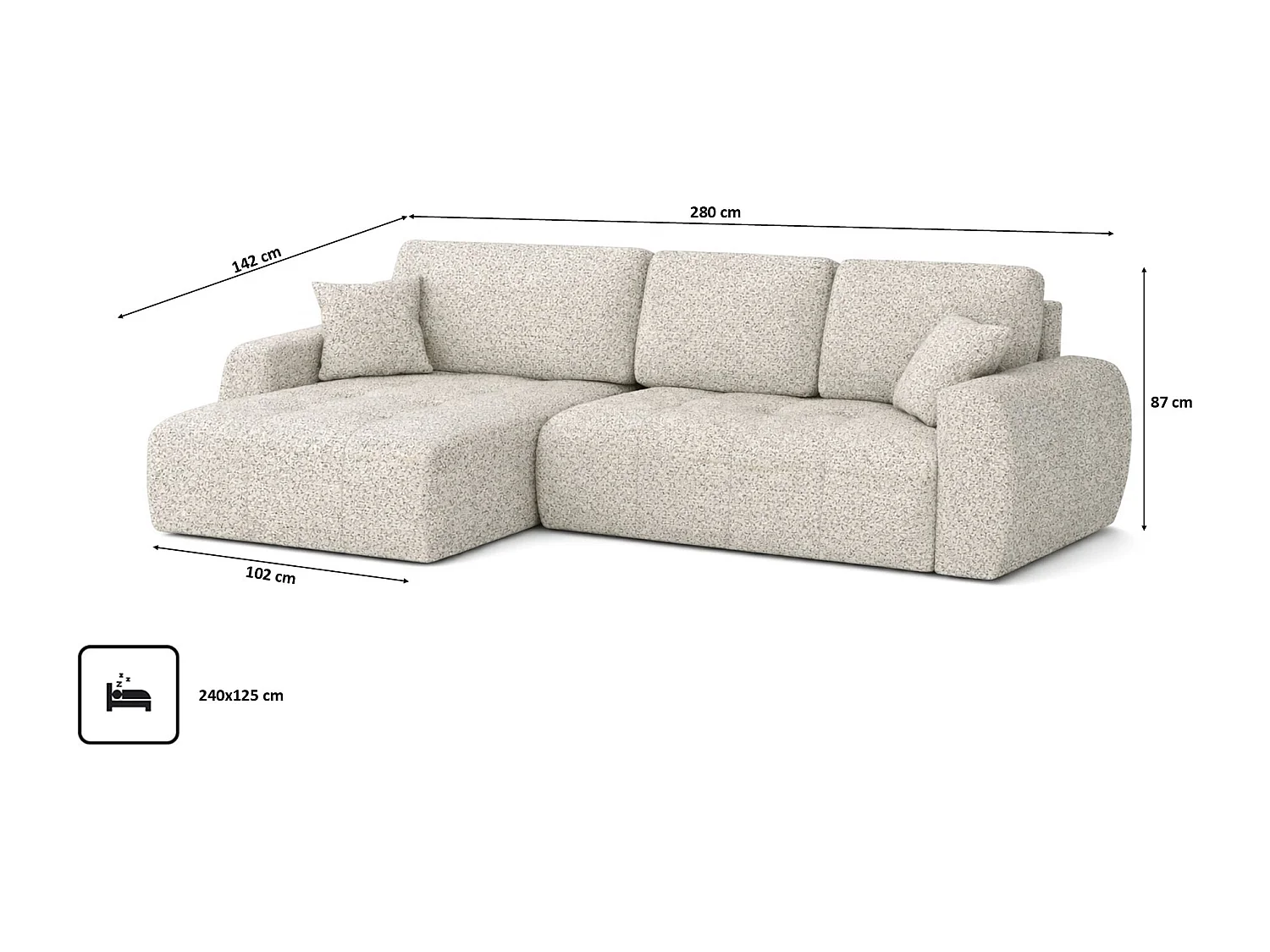 Divano angolare con funzione letto e contenitore a forma di L Ivo XL, tessuto chenille Artico, Nata, Sinistra