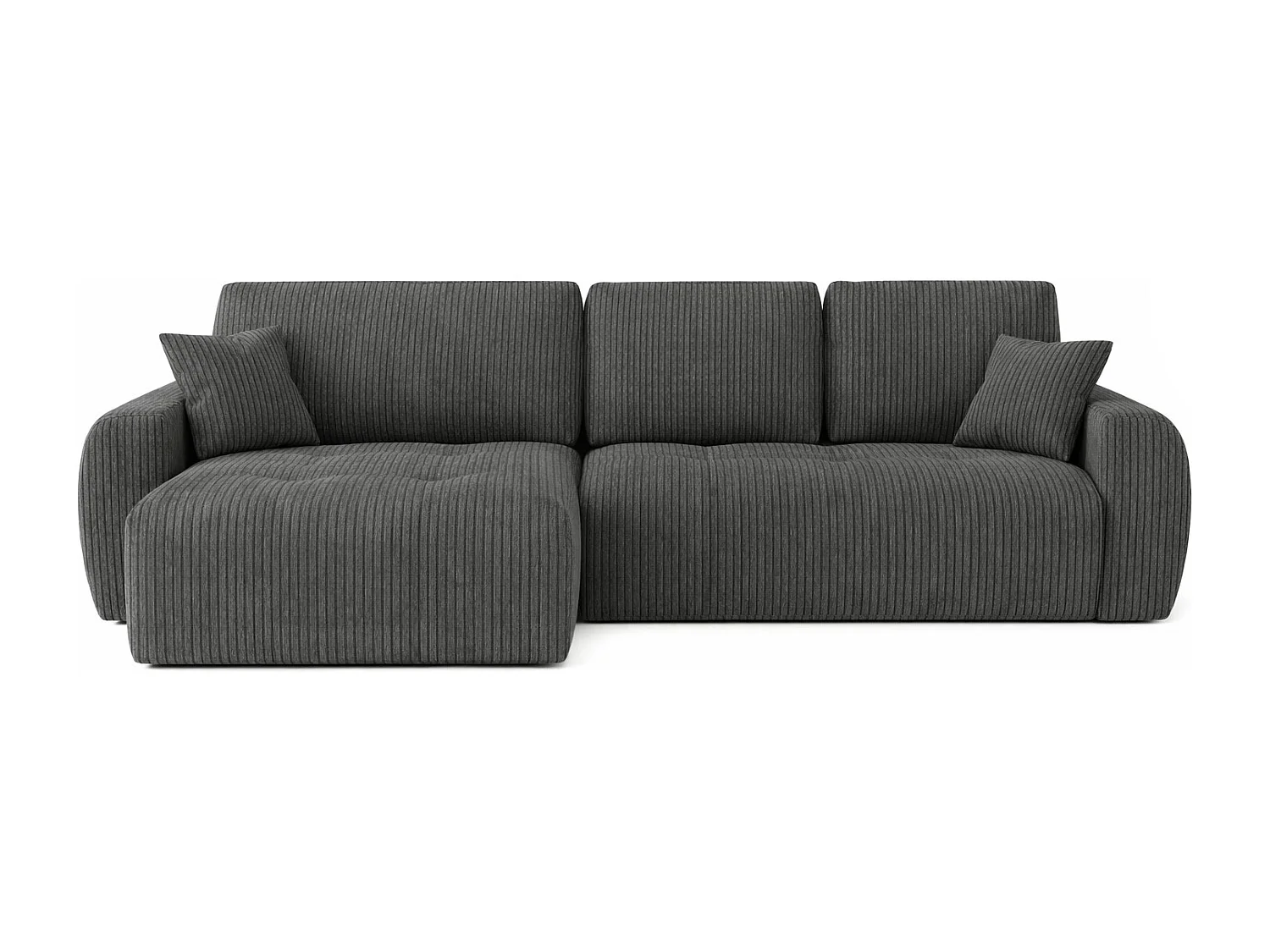 Divano angolare con funzione letto e contenitore a forma di L Ivo L, tessuto a coste Poso, Grigio, Sinistra