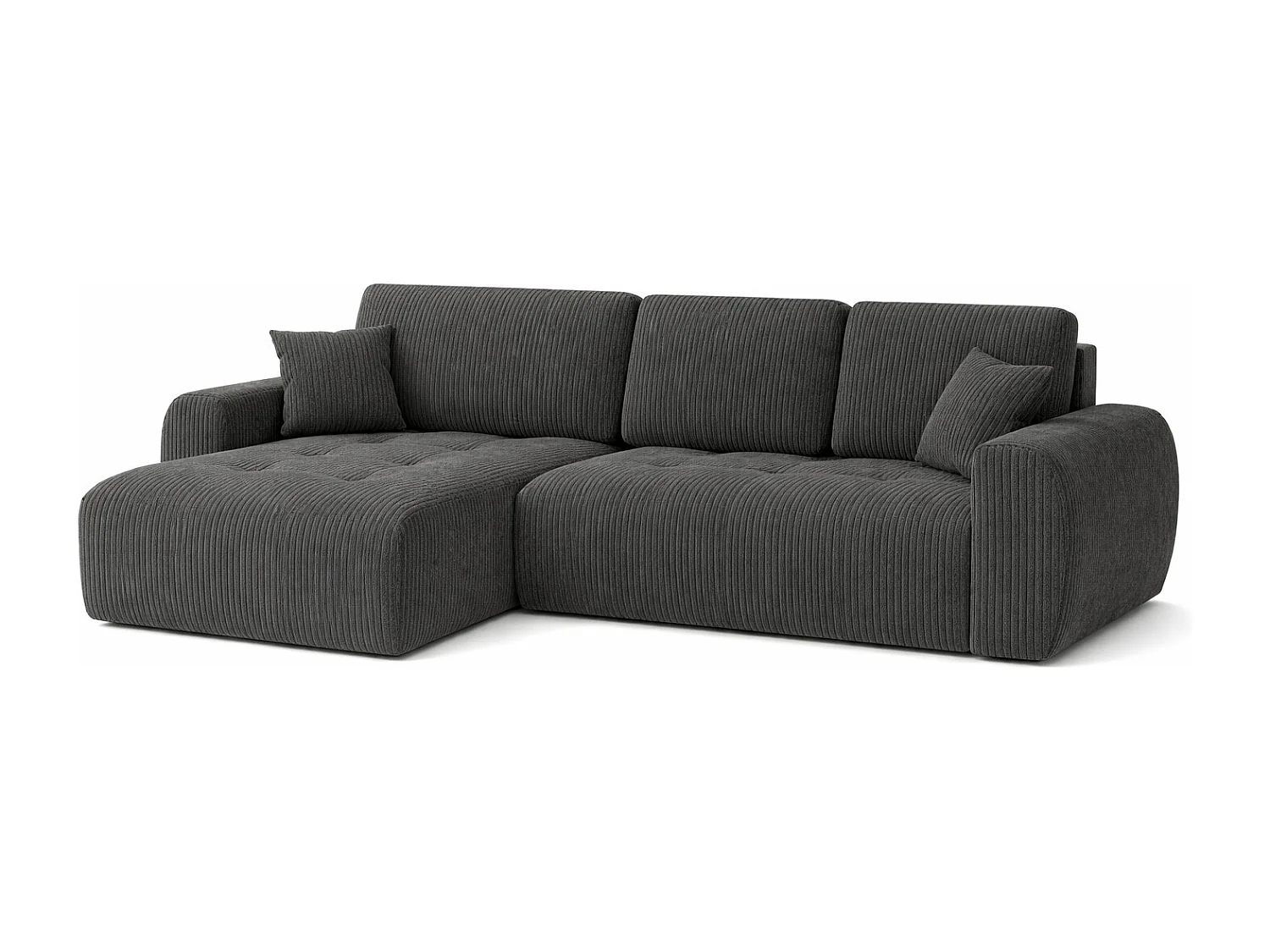 Divano angolare con funzione letto e contenitore a forma di L Ivo L, tessuto a coste Poso, Grigio, Sinistra