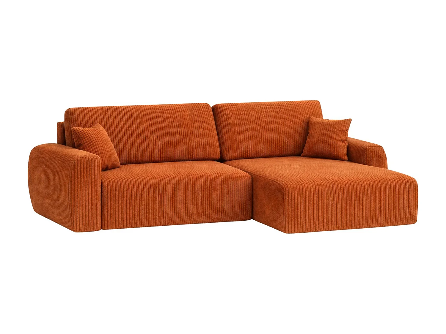 Divano angolare con funzione letto e vano contenitore, Ariel XL, tessuto velluto a coste, tessuto Poso, rame, lato destro