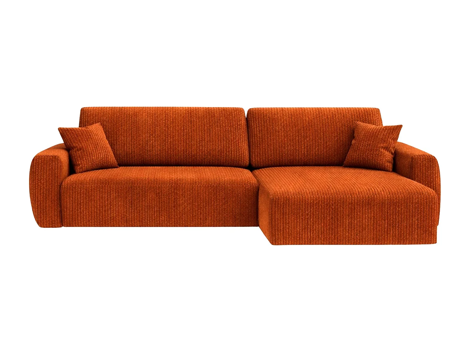 Divano angolare con funzione letto e vano contenitore, Ariel XL, tessuto velluto a coste, tessuto Poso, rame, lato destro