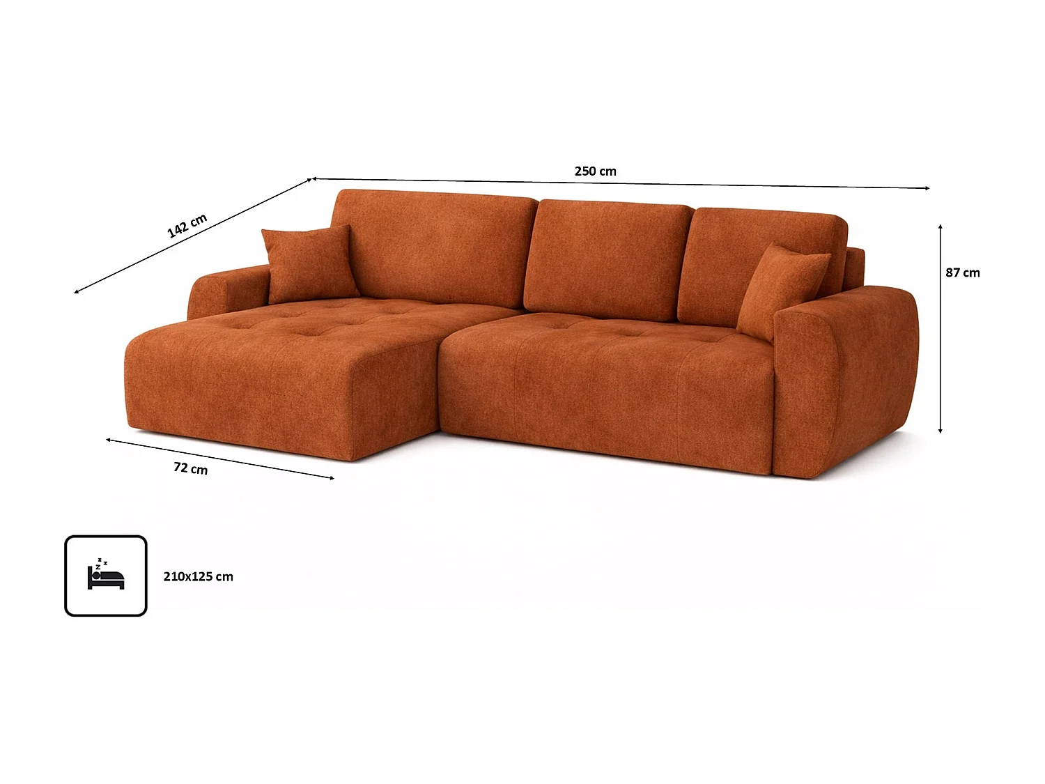 Hoekslaapbank met slaapfunctie en opbergruimte, L-vorm, Ivo L, veloursstof Salvador, Bruin, Links