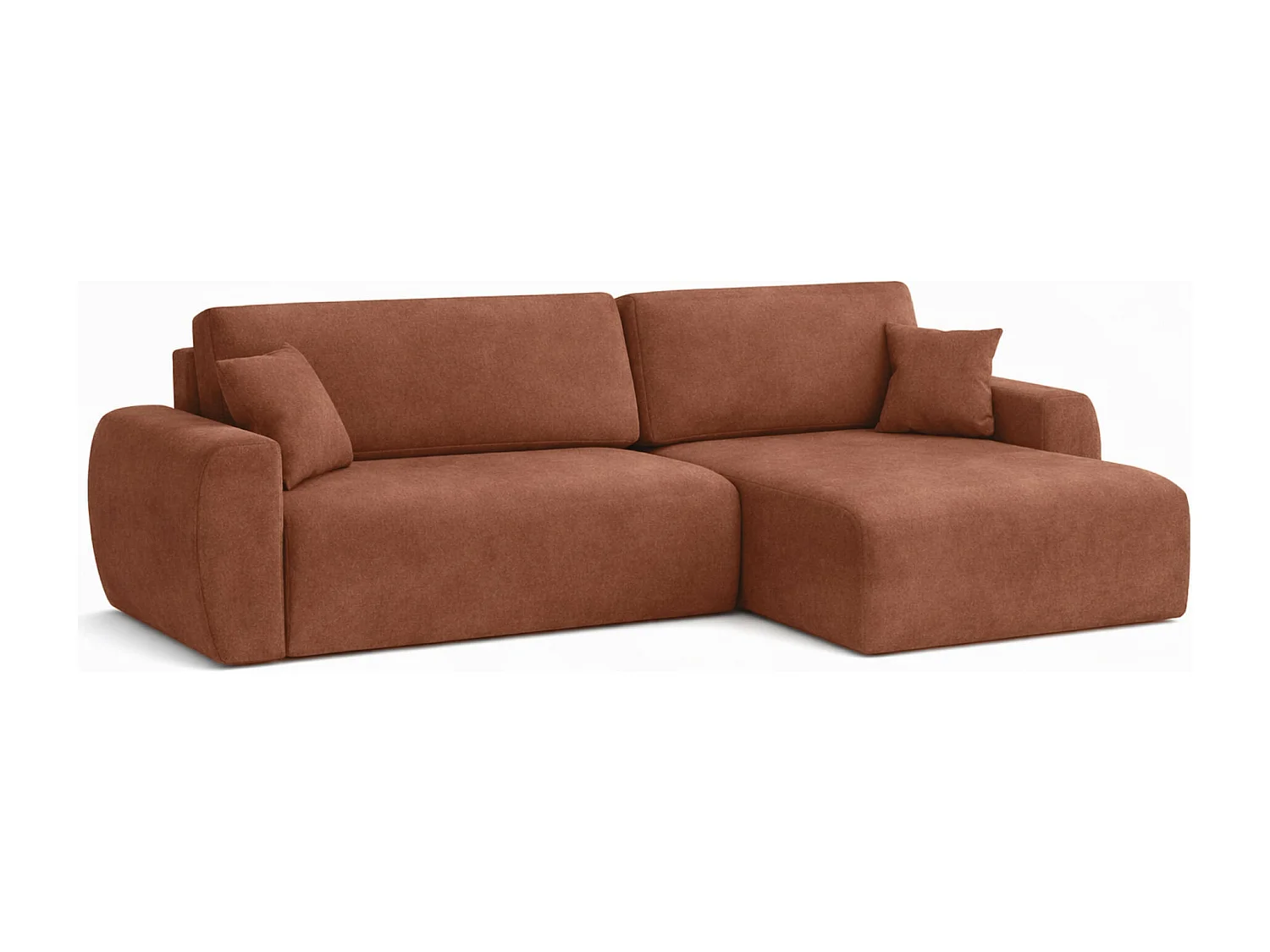 Canapé d'angle convertible avec coffre de rangement Ariel L, velours, tissu Salvador, marron foncé, côté droit
