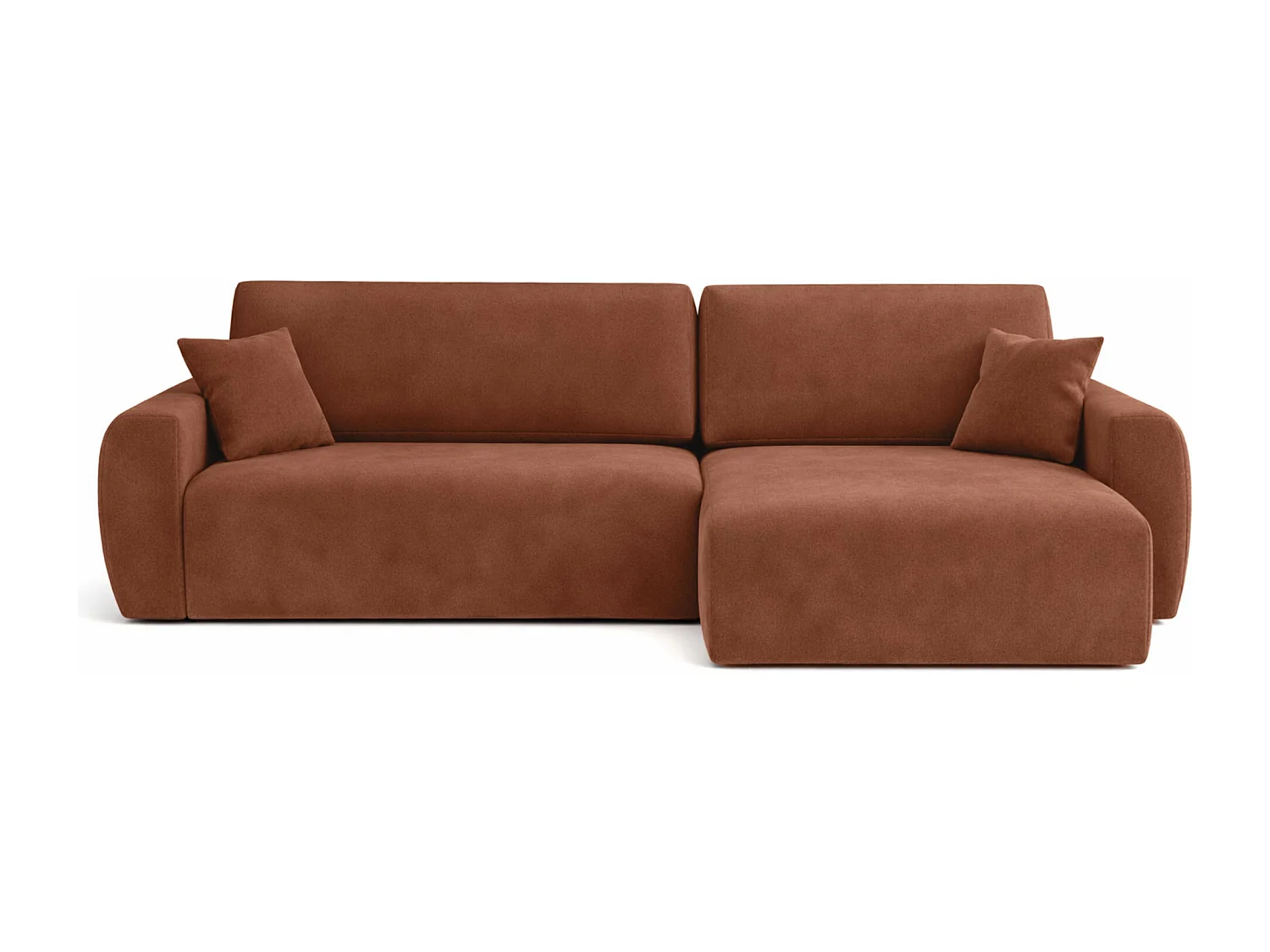 Canapé d'angle convertible avec coffre de rangement Ariel L, velours, tissu Salvador, marron foncé, côté droit