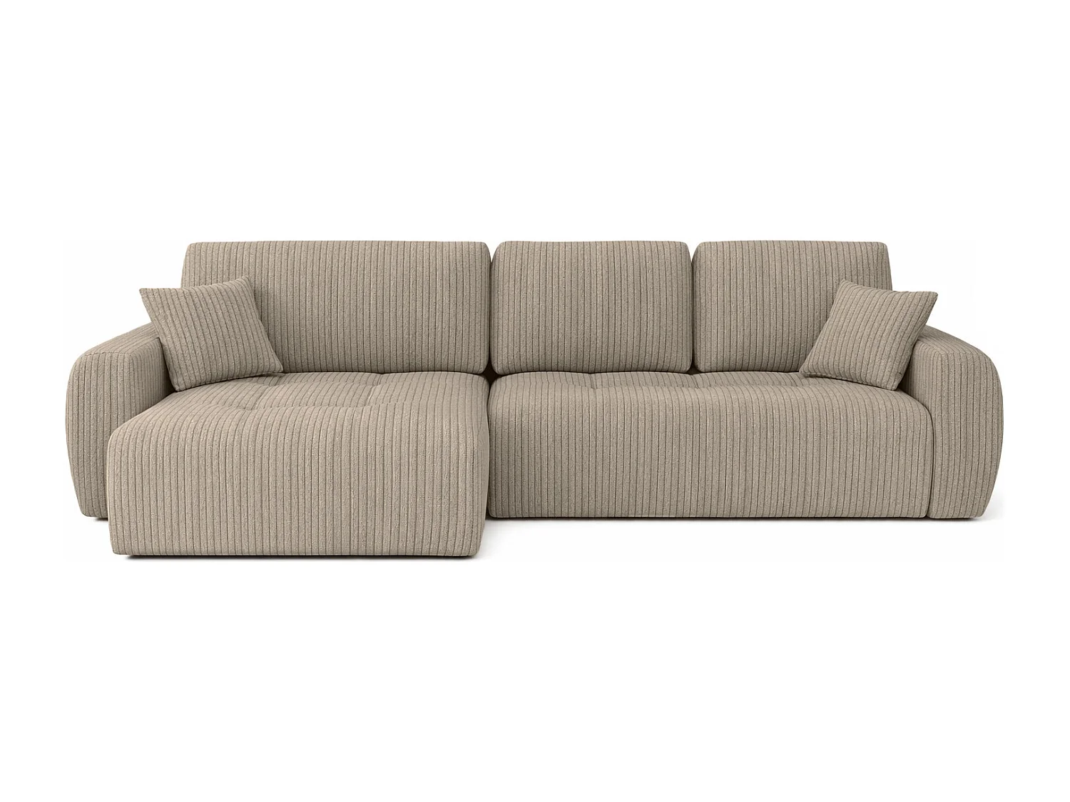 Hoekslaapbank met slaapfunctie en opbergruimte, L-vorm, Ivo XL, ribstof Poso, Donkerbeige, Links